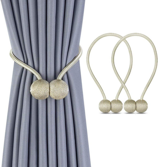 SKY-TOUCH 2 Pair Magnetic Curtain Tiebacks Magnetic Curtain Straps Strong Magnetic Curtain Buckle For Home Office, Beige