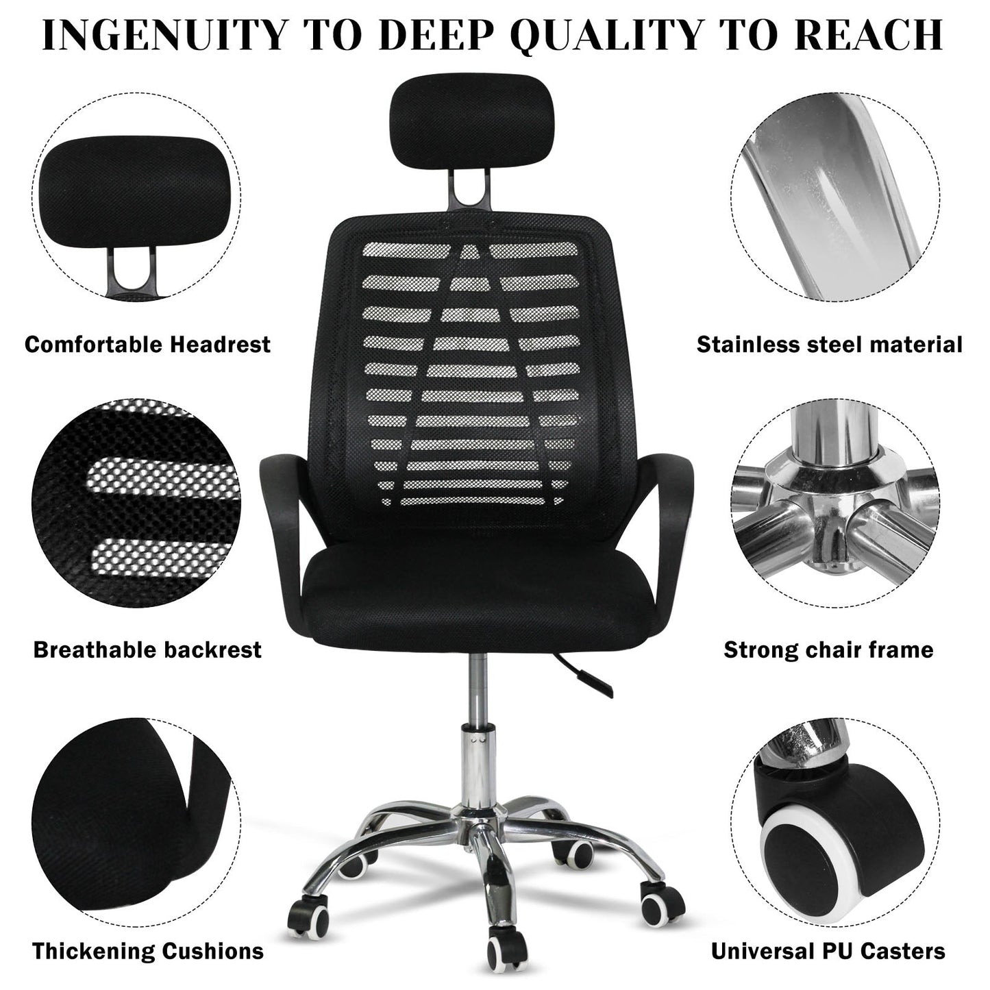 SKY-TOUCH Office Chair,Comfort Ergonomic Height Adjustable Desk Chair with Lumbar Support Backrest Black