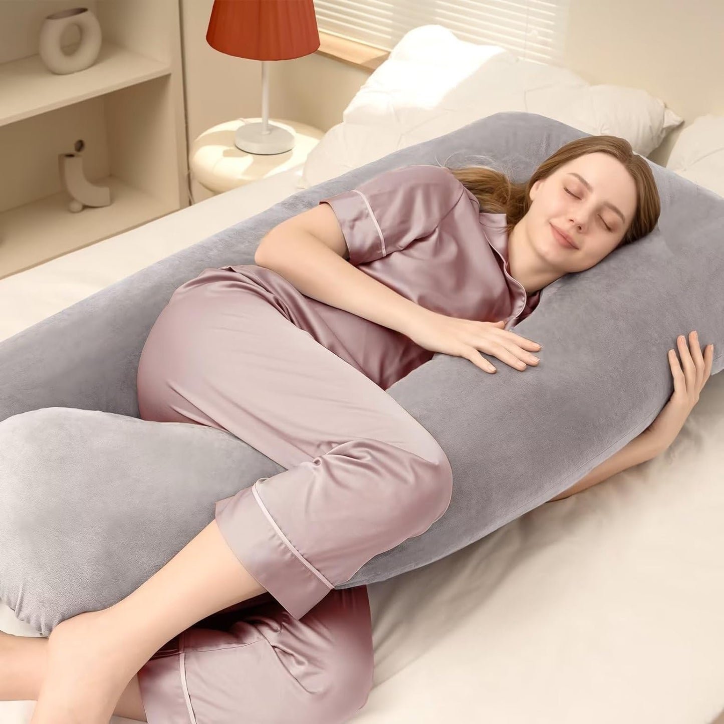 SKY-TOUCH Pregnancy pillow with Zipper&velvet cover, 130 * 70cm U-shaped full body pillow for pregnant women, suitable for pregnant women's head, back, shoulders, hips, legs, abdomen,Dark Gray