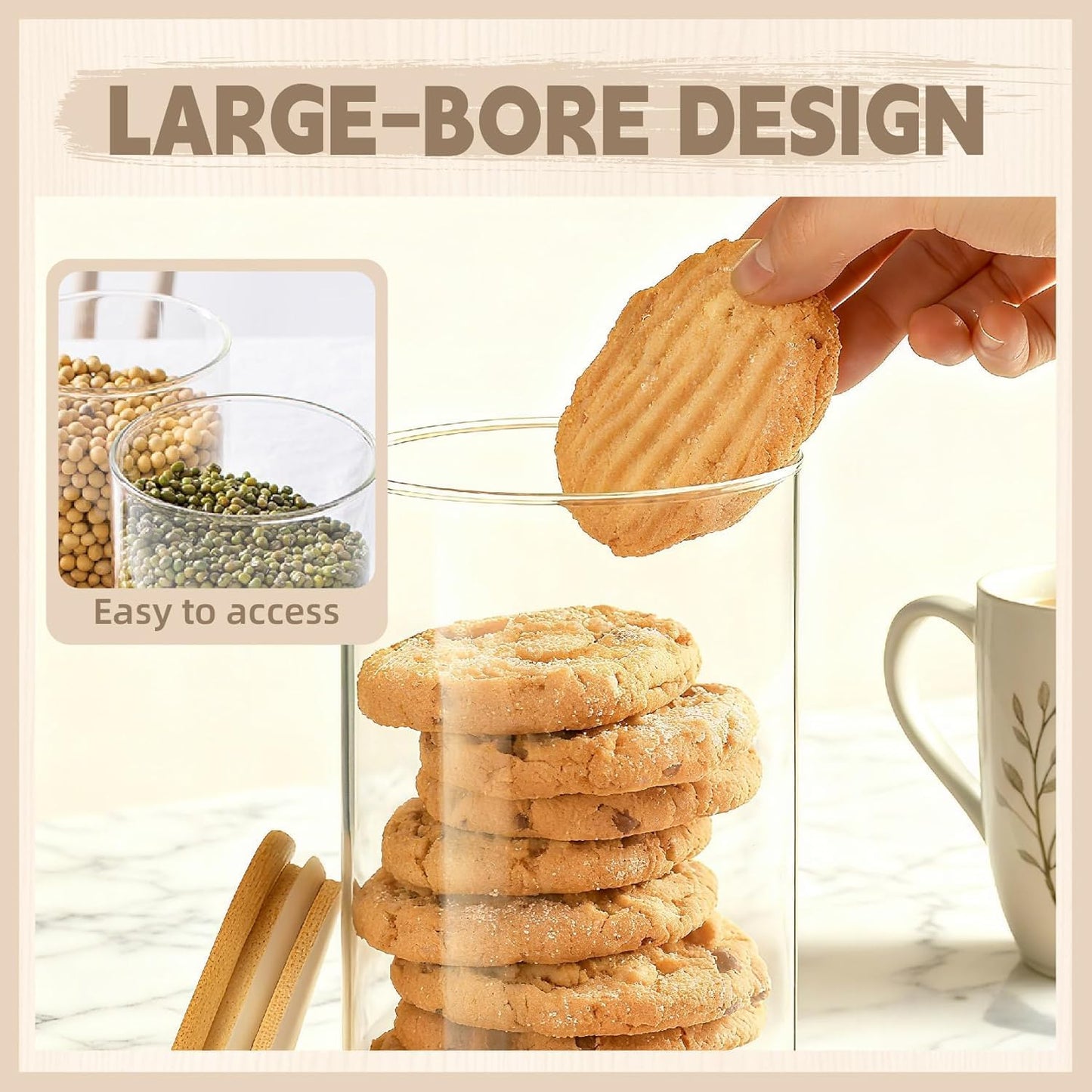 SKY-TOUCH 3 / 4 PACK Airtight Glass Jars with Bamboo Lids, Storage Jars with Labels, Airtight Food Containers, Clear Glass Bulk Food Canister for Food, Coffee, Spice, Sugar, Herb, Cookie, Tea