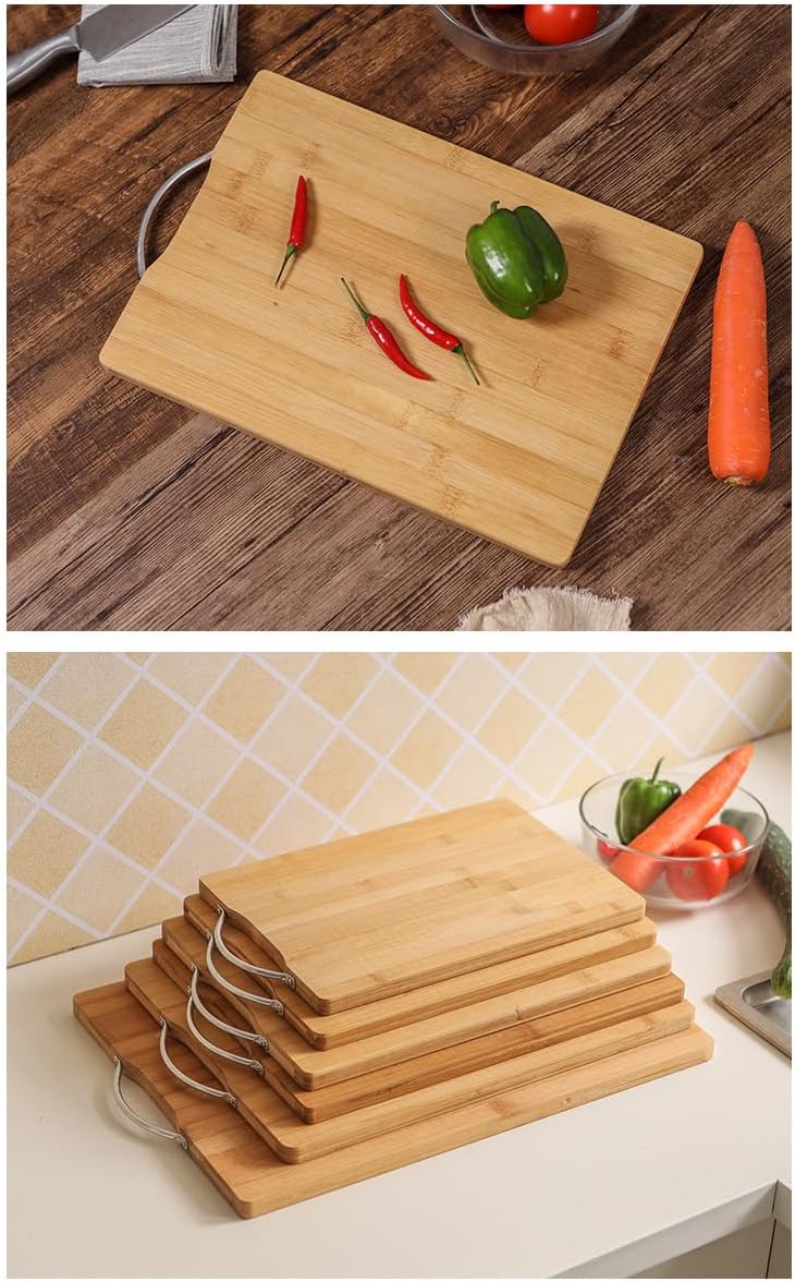 SKY-TOUCH 3pack Bamboo Wood Cutting Chopping Set Serving Board with Stainless Steel Handle Suitable for Meat, Vegetables and Cheese/20 * 30cm/24 * 34cm/30 * 40cm/