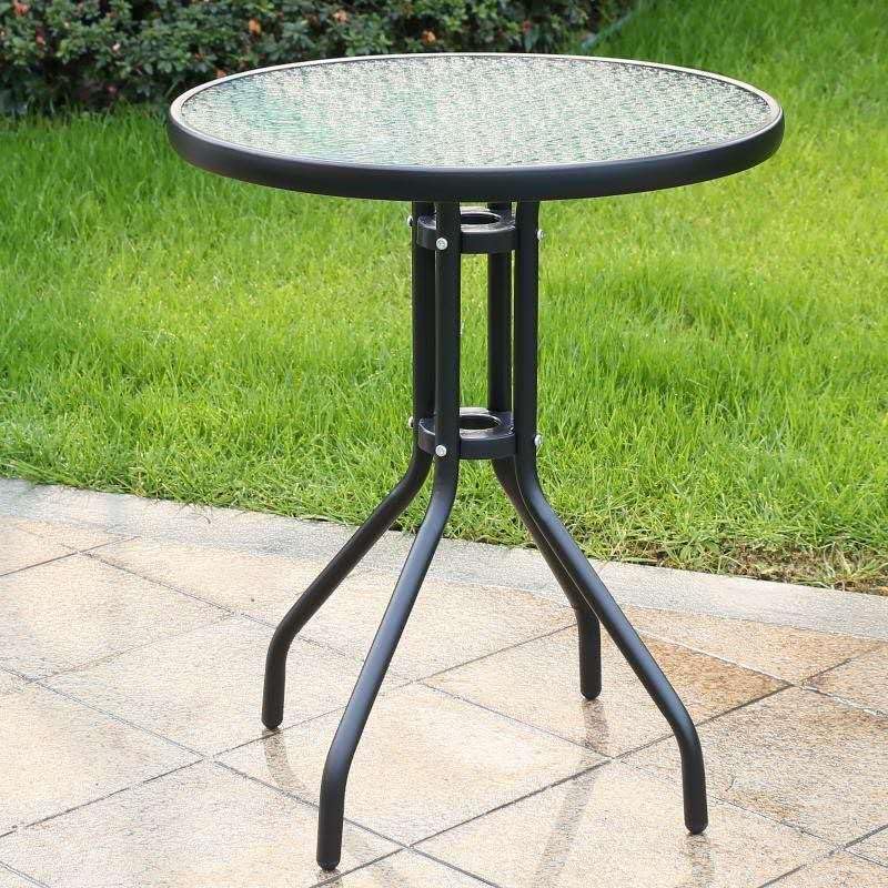 SKY-TOUCH Round Glass Table : Outdoor Patio Table with Waterwave Tempered Glass Outdoor Coffee Table with Metal Frame for Home Patio Backyard Yard Balcony Lawn (60 * 70cm Black)