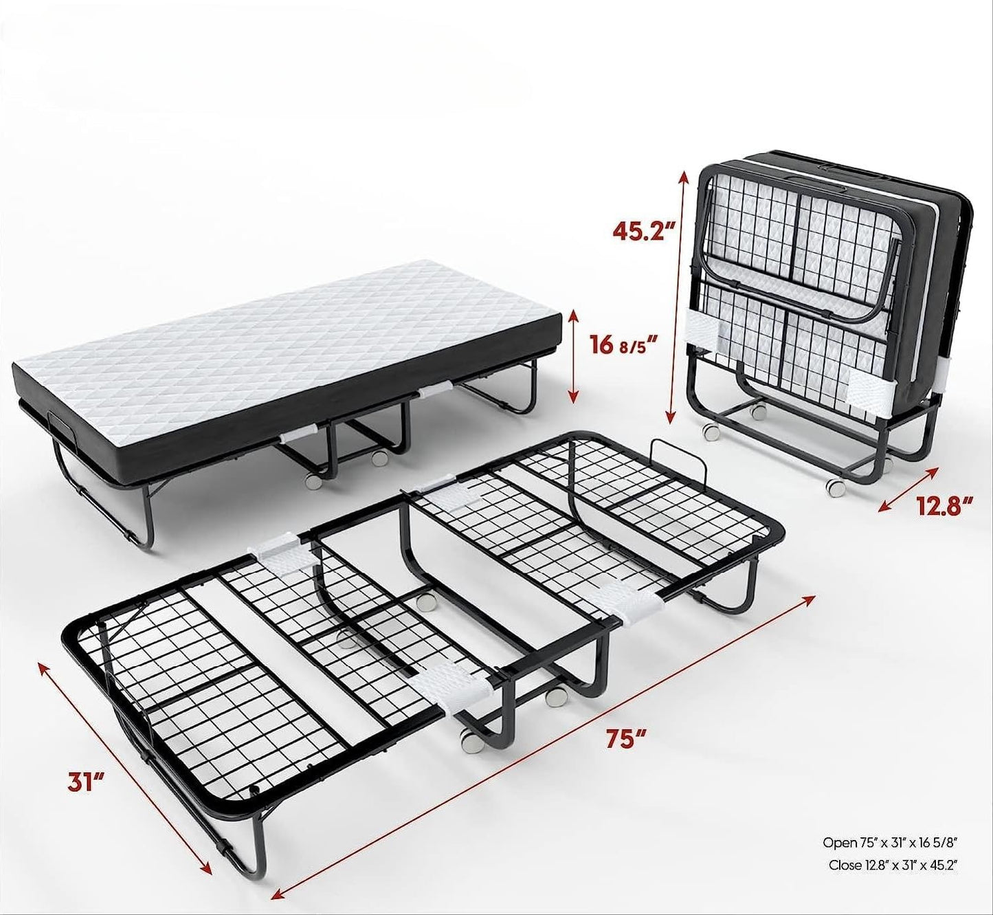 SKY-TOUCH Folding Bed with Memory Foam Mattress, Portable Foldable Beds Strong Sturdy Frame, Rollaway Beds for Home and Office 190 * 80cm