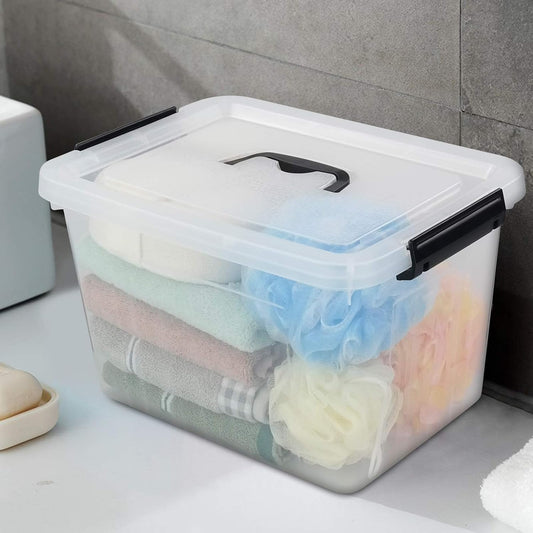 SKY-TOUCH Clear Storage Box with Lid,4 Wheels at the bottom,Large Clear Storage Box Organizer,Stackable Storage Cube Organizing Container with Lock and handle for Clothes, Closet 48 * 28 * 35cm