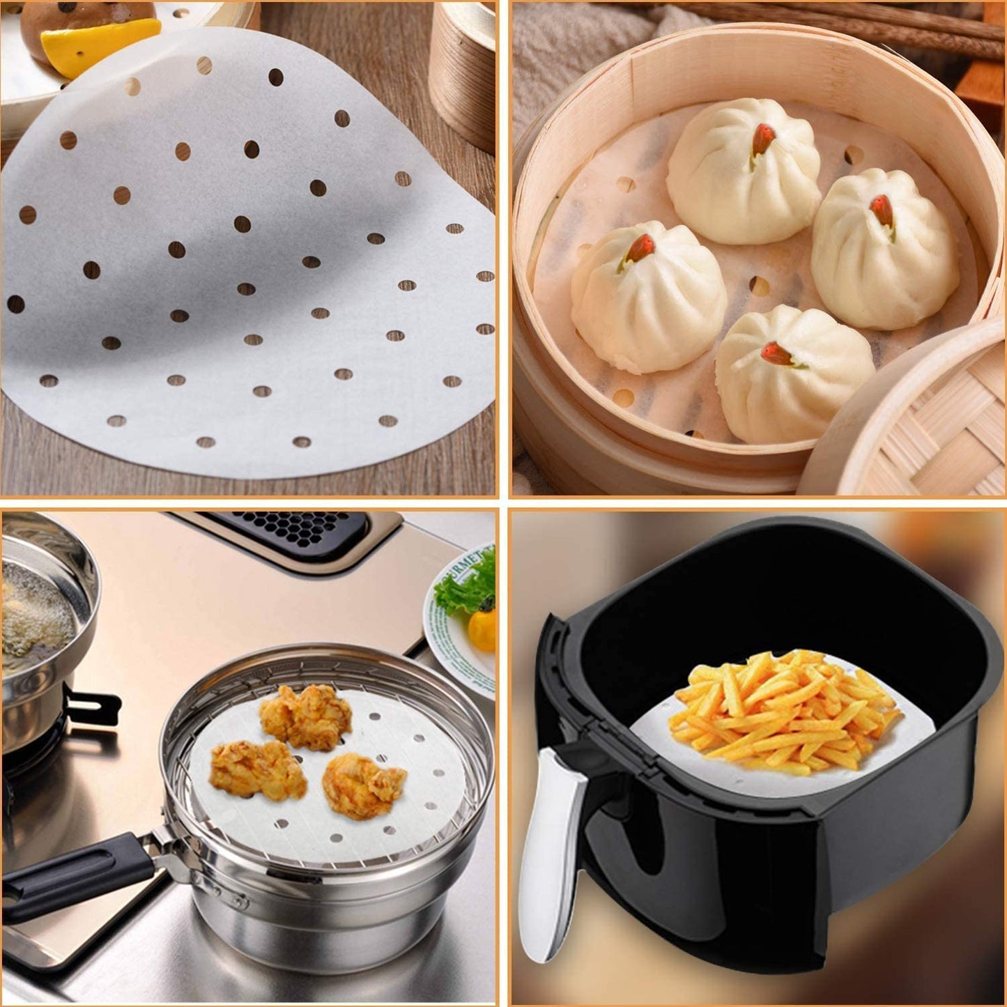 SKY-TOUCH 100pcs Air Fryer Disposable Paper£¬Non Stick Parchment Paper for Air Fryer Liners£¬Round Food Grade Baking Paper for Air Fryer