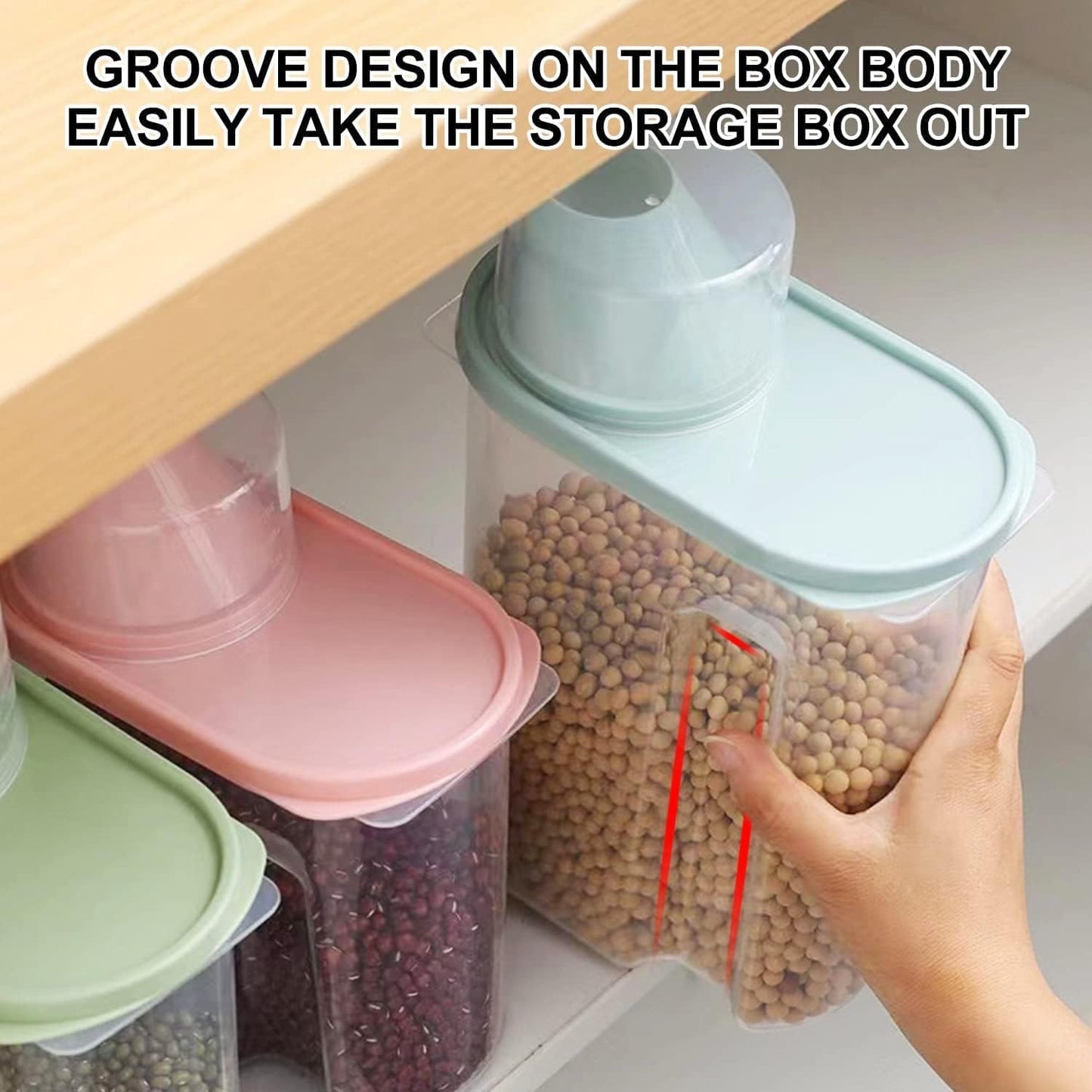 Cereal Containers 4pcs with Measuring Cup, 2.5L Food Storage Containers, Kitchen Pantry Airtight Plastic Storage Organizer, Food Grade and BPA Free, for Cereal, Dry Food, Flour and Sugar