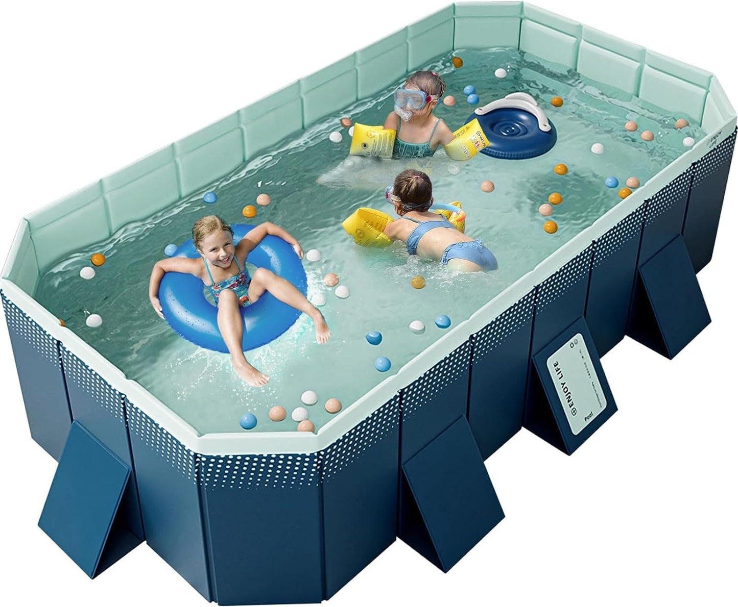 SKY-TOUCH Swimming Pool for Family Kids,Non-Inflatable Foldable Pool,Plastic Shell Collapsible for Outdoor, Garden,210x140x55cm, Blue