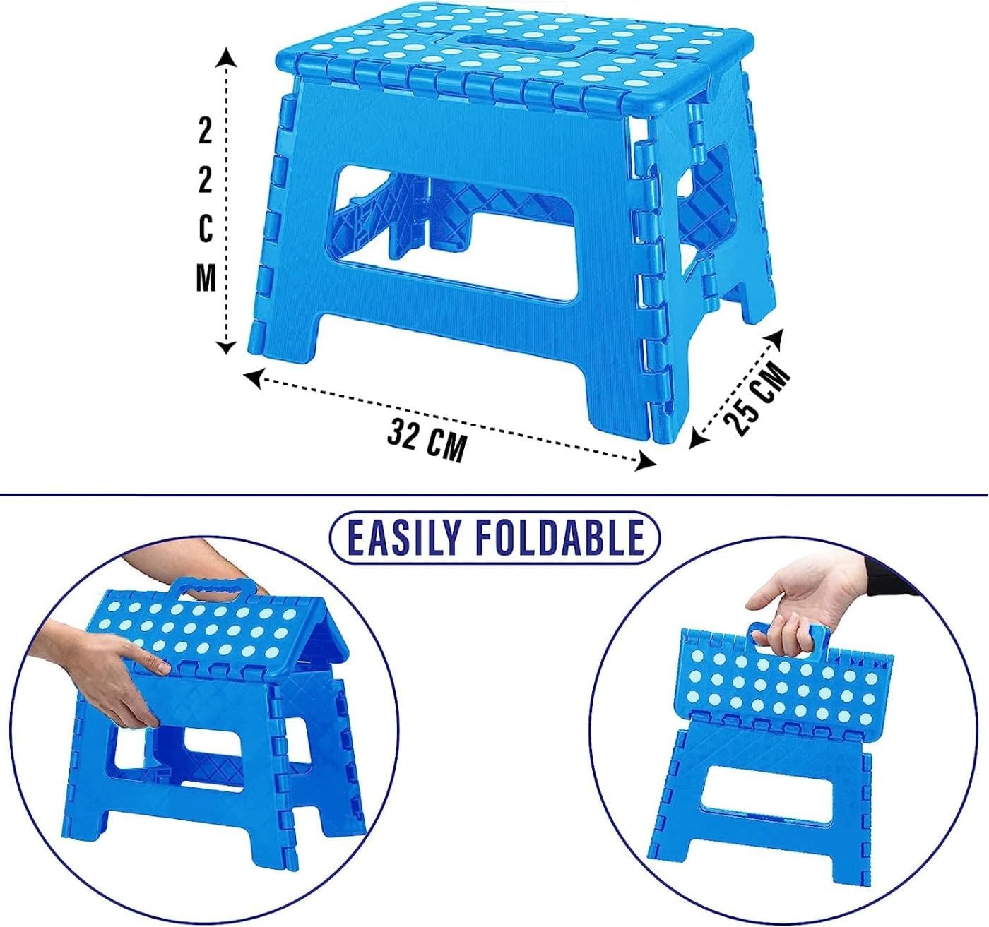 SKY-TOUCH Folding Step Stool for Kids, Collapsible Foot Stools 9 Inch Height, Foldable Plastic Stool for Kitchen, Bathroom, Garden, Indoor, Stool Lightweight Outdoor - Holds Up to 300 lbs (Blue)