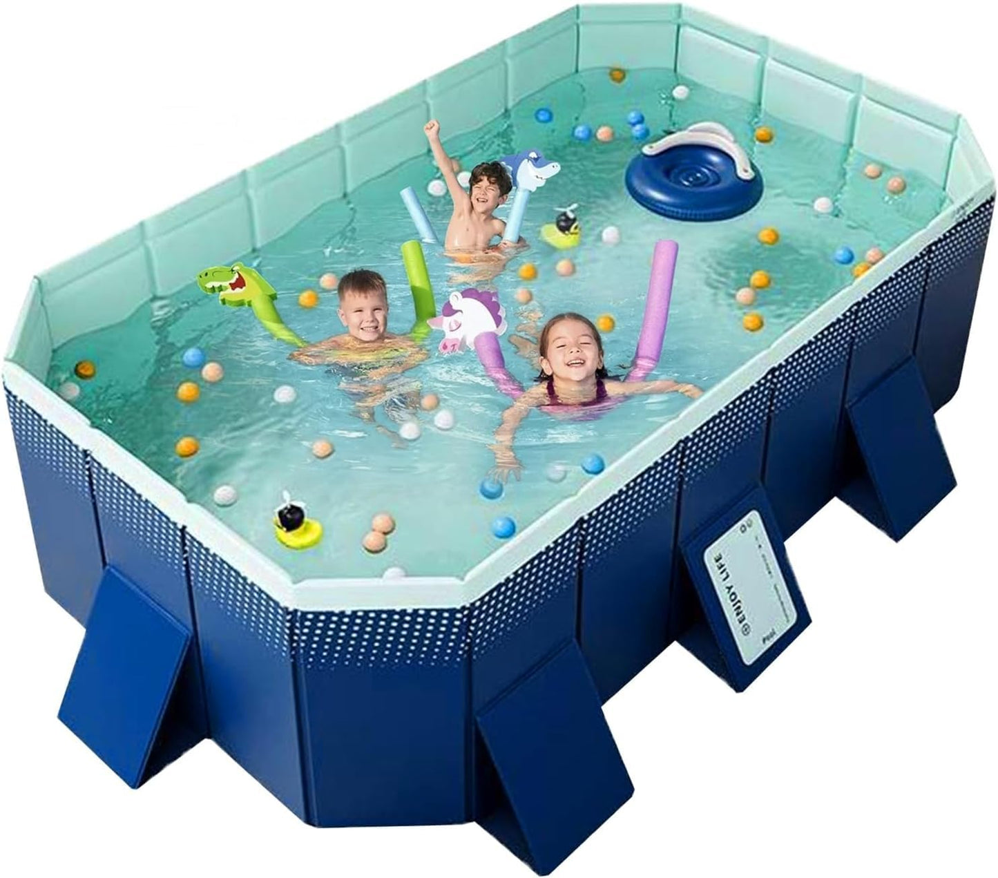 SKY-TOUCH Swimming Pool for Family Kids,Non-Inflatable Foldable Pool,Plastic Shell Collapsible for Outdoor, Garden,210x140x55cm, Blue