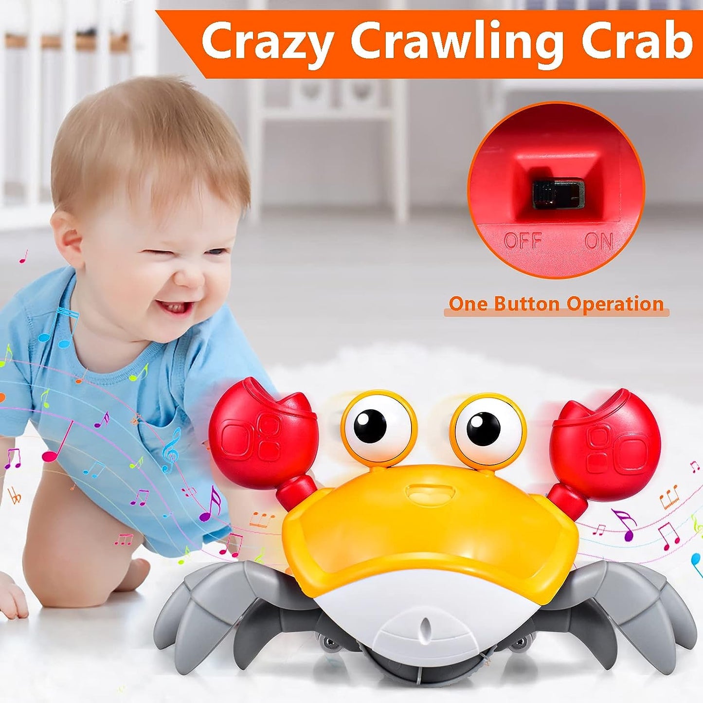 SKY-TOUCH Electric Runaway Crab£¬Crawling Crab Baby Toy with Music and LED Light Up£¬Toddler Interactive Learning Development Toy with Automatically Avoid Obstacles£¬For Babies, Toddlers and Kids