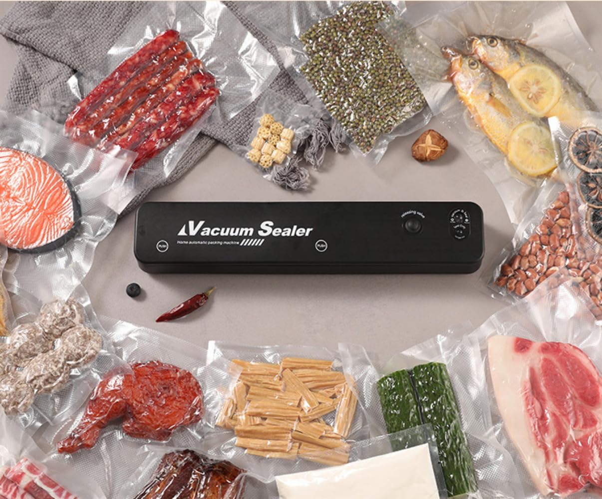 SKY-TOUCH Vacuum Sealer Machine : Automatic Food Saver Vacuum Sealer Machine with Powerful Suction One-Touch Safe Operation Easy to Clean for Meat Vegetable Nuts Fruits (Black 37 * 7CM)