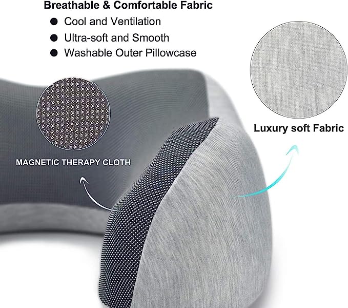 Travel Pillow Set, 100% Pure Memory Foam Neck Pillow, U Shape Head Pillow Airplane Travel Kit with 3D Contoured Eye Masks, Earplugs and Storage Bag (Grey)