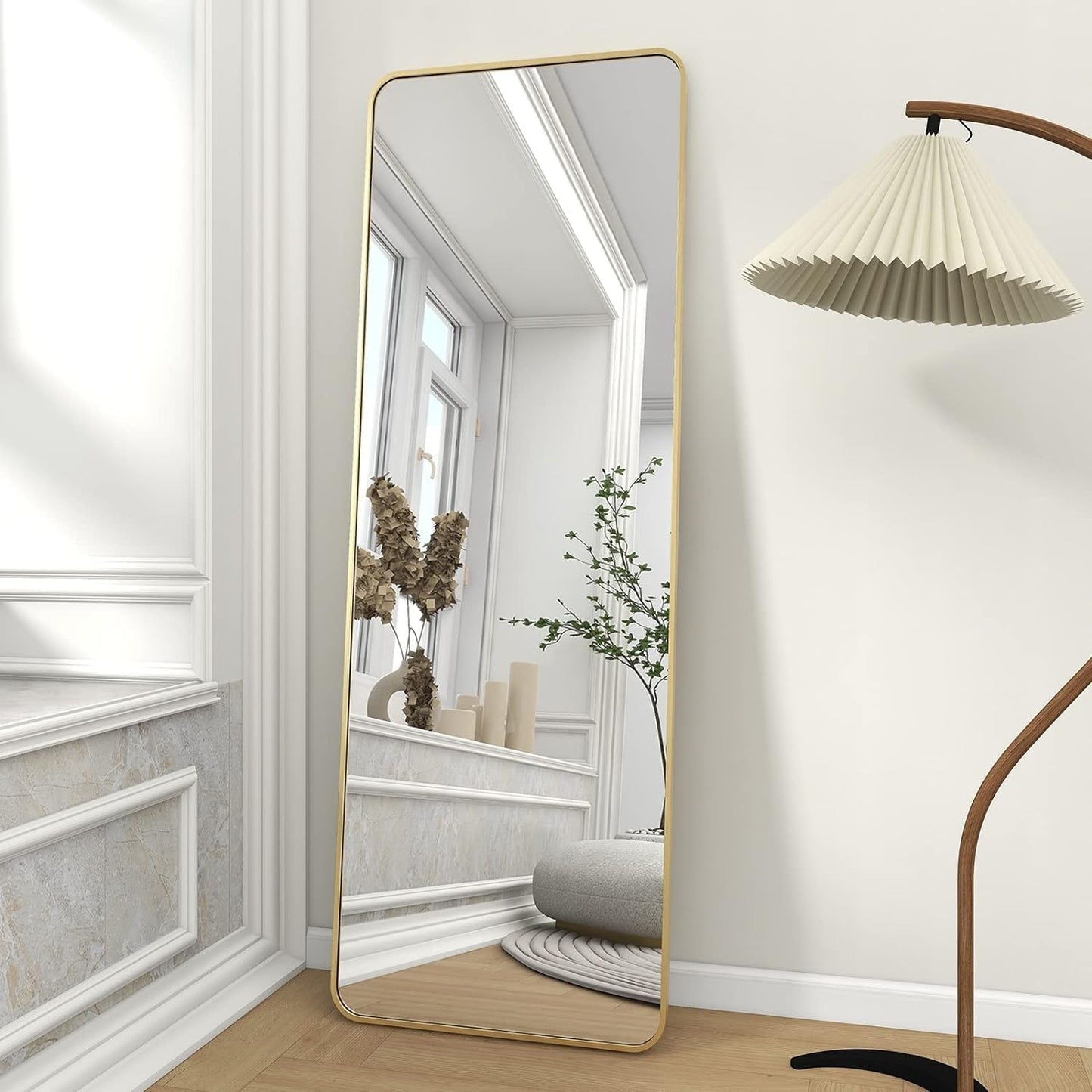 SKY-TOUCH Full Length Mirror 155x45cm, Floor Mirrors with Aluminum Alloy Frame Free-Standing Leaning Large Bedroom Dressing Mirror, Full Body Mirror with Stand for Living Room,Bedroom, Gold