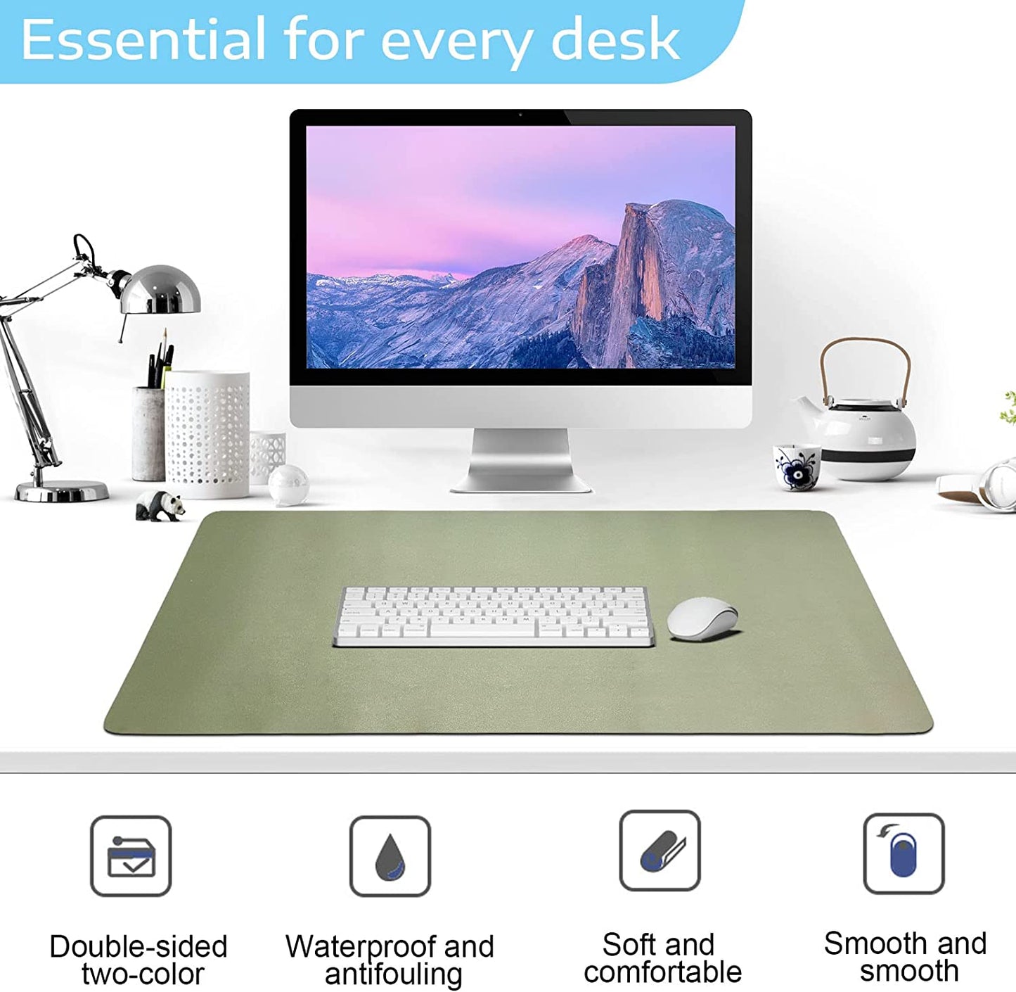 SKY-TOUCH Mouse Pad Large Leather Computer Desk Pad Office Desk Mat Extended Gaming Mouse Pad, Non-Slip Waterproof Dual-Side Use Desk Mat Protector 80cm X 40cm