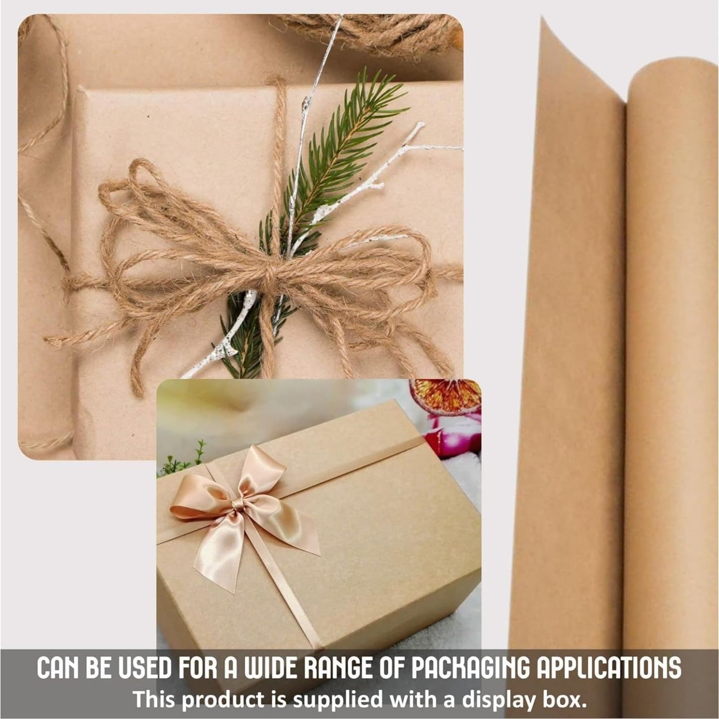 Kraft Paper Roll (44cm x 30m) 80gsm, Wrapping Paper Roll, Craft Paper Gift Wrapping Bulletin Board Arts & Crafts, Bouquet Flower Table Covering Poster Packing Paper (1 Roll)