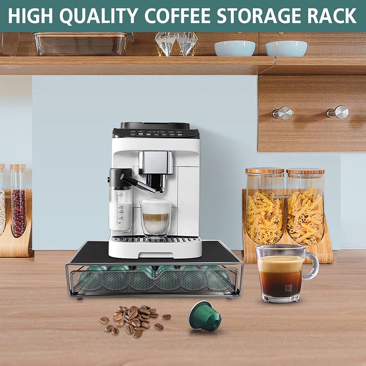 SKY-TOUCH Coffee Pod Drawer, 36 Pcs Coffee Capsule Holder Space-Saving Coffee Pods Kitchen Organizer Coffee Drawer