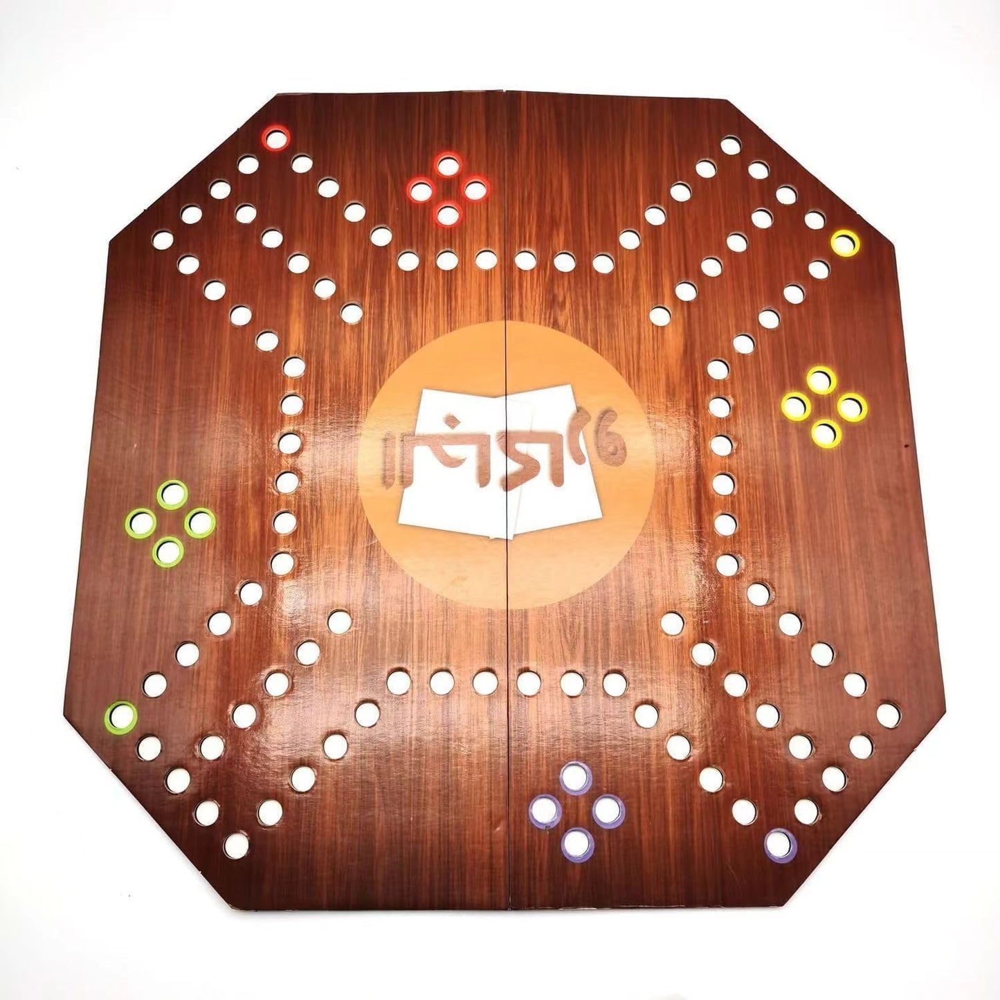 SKY-TOUCH Jackaroo Board Game : Foldable Lightweight and Portable Family Board Game 4 Players With Glass Marbles and Cards (38 * 38CM Brown)