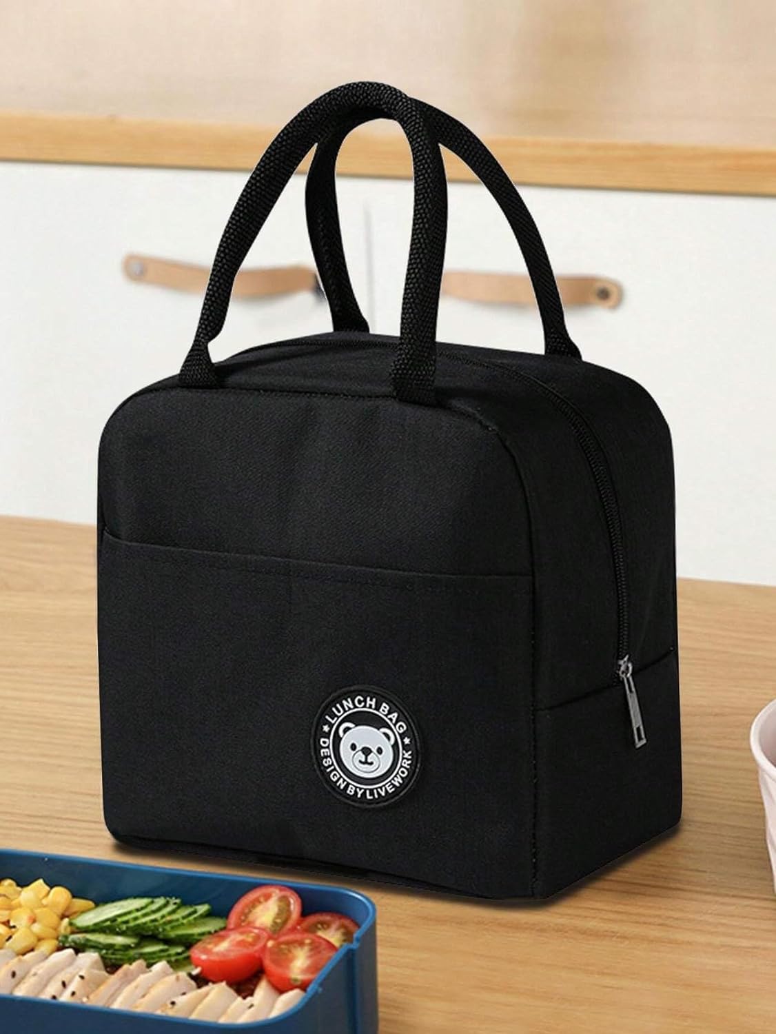 Lunch Box Bag : Reusable Insulated Lunch Tote Bag Leakproof Thermal Cooler Sack Food Handbags Case for Work Office School Picnic Travel Black