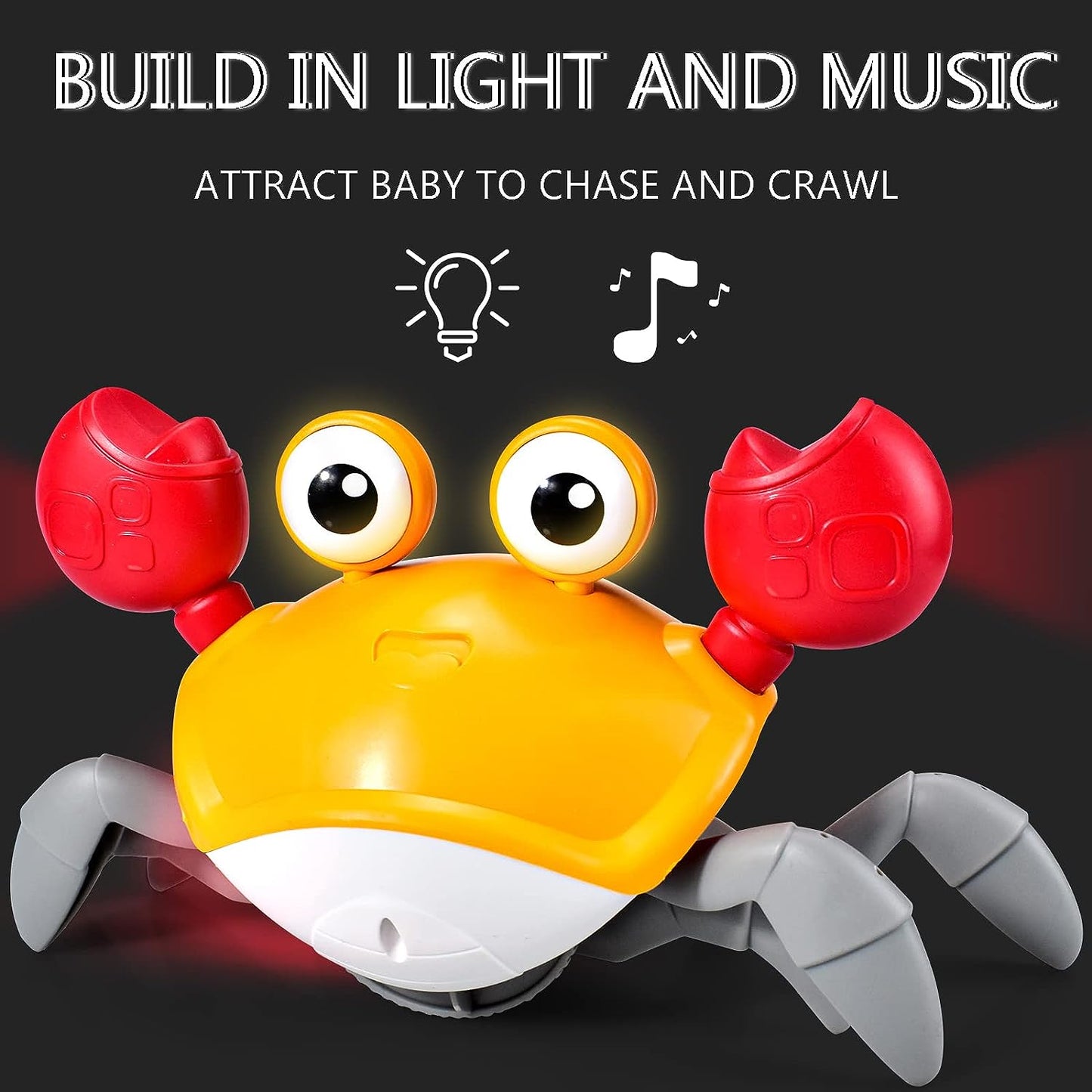 SKY-TOUCH Electric Runaway Crab£¬Crawling Crab Baby Toy with Music and LED Light Up£¬Toddler Interactive Learning Development Toy with Automatically Avoid Obstacles£¬For Babies, Toddlers and Kids