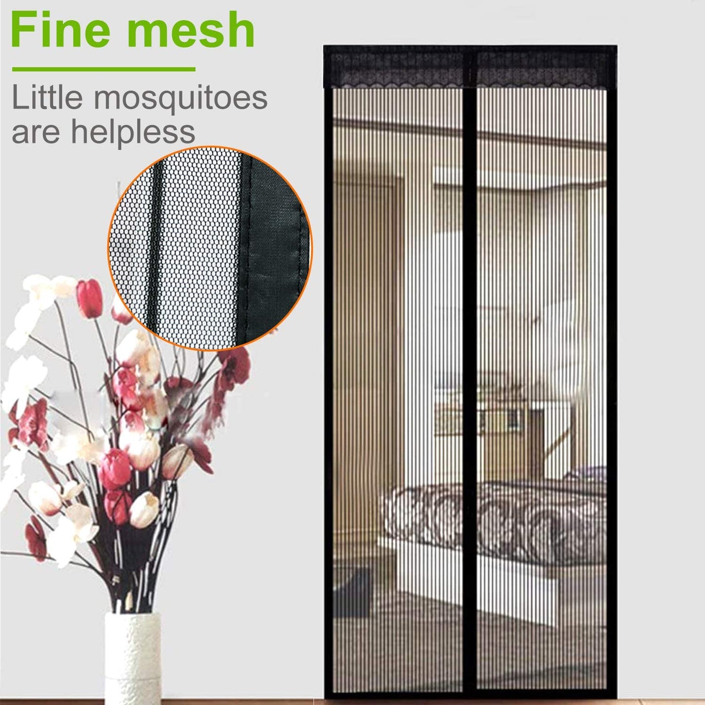 SKY-TOUCH Magnetic Fly Screen Door, Heavy-Duty Anti Mosquito Mesh No Gap,Super Quiet, No Drilling, Washable Mesh, Keep Fresh Air in & Bugs Out Balcony Sliding Living Room Children's Room 100*210cm