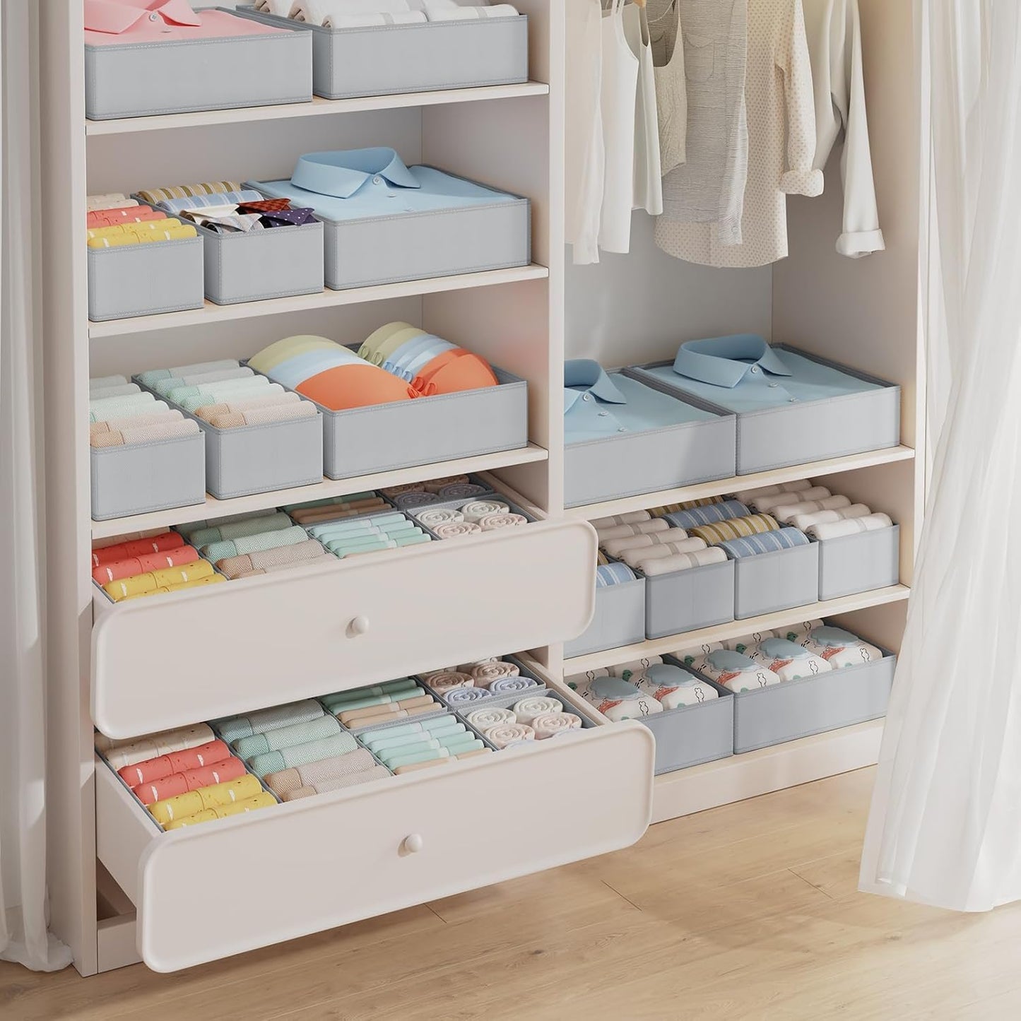 SKY-TOUCH 12 pack Underwear Drawer Organiser, Clothes Storage Organizer, Foldable Fabric Closet Storage Organizer for Baby Clothing, Dresser, Sock, Bra, Towels, Grey