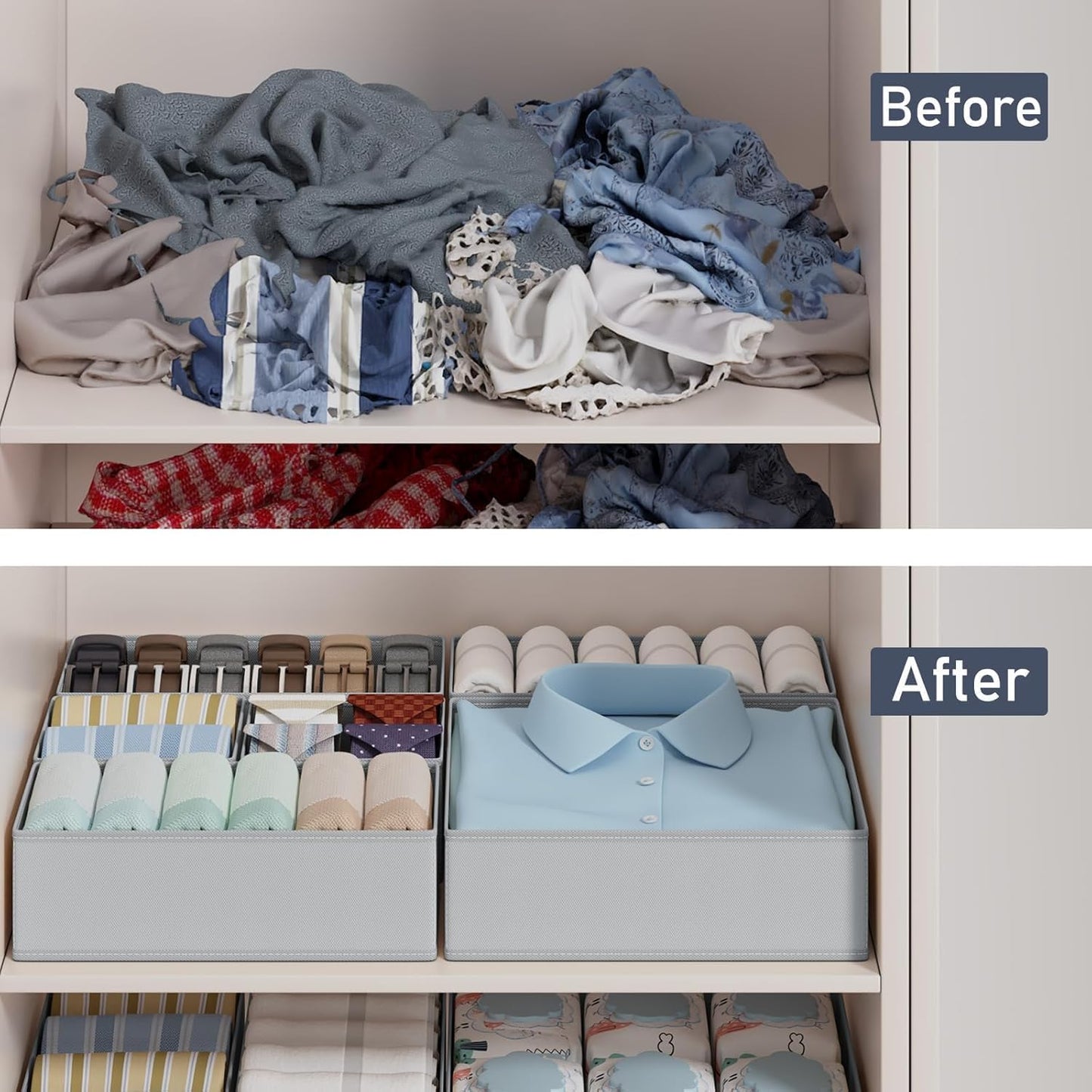 SKY-TOUCH 12 pack Underwear Drawer Organiser, Clothes Storage Organizer, Foldable Fabric Closet Storage Organizer for Baby Clothing, Dresser, Sock, Bra, Towels, Grey