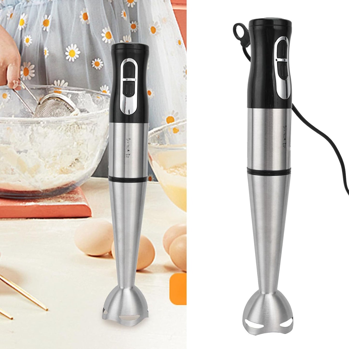 SKY-TOUCH Hand Blender,Immersion Blender Handheld, Stick Blender Electric with 3 Stainless Steel Blade Steel Blades, Chopper, Whisk, Bowl, Beaker for Making Juice,Baby Food, Soups, Sauce 700W Black