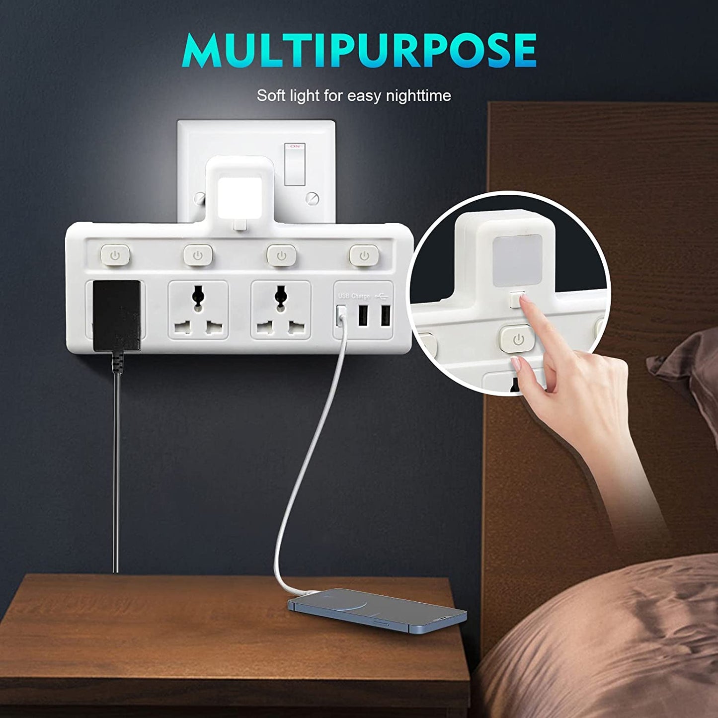 SKY-TOUCH Multi Plug Extension Socket with 3 USB, Electrical Power Extender Outlet Adaptor for Home, Office, Kitchen