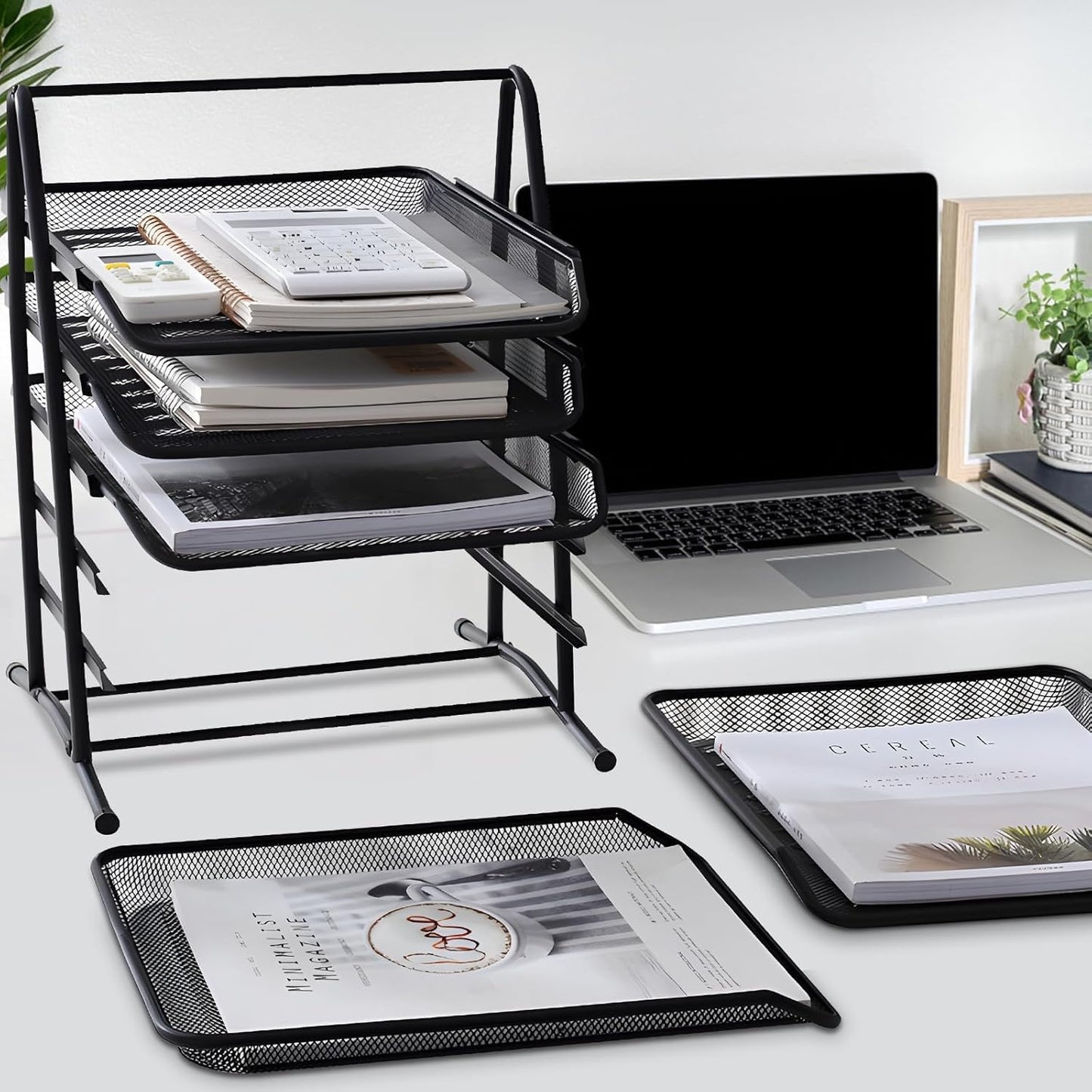 Roll over image to zoom in SKY-TOUCH 5 Tier Paper Tray : Desktop Organizer File Storage with Sliding Tray Stackable File Rack Metal Mesh Letter Trays for Office Study Room School Desktop