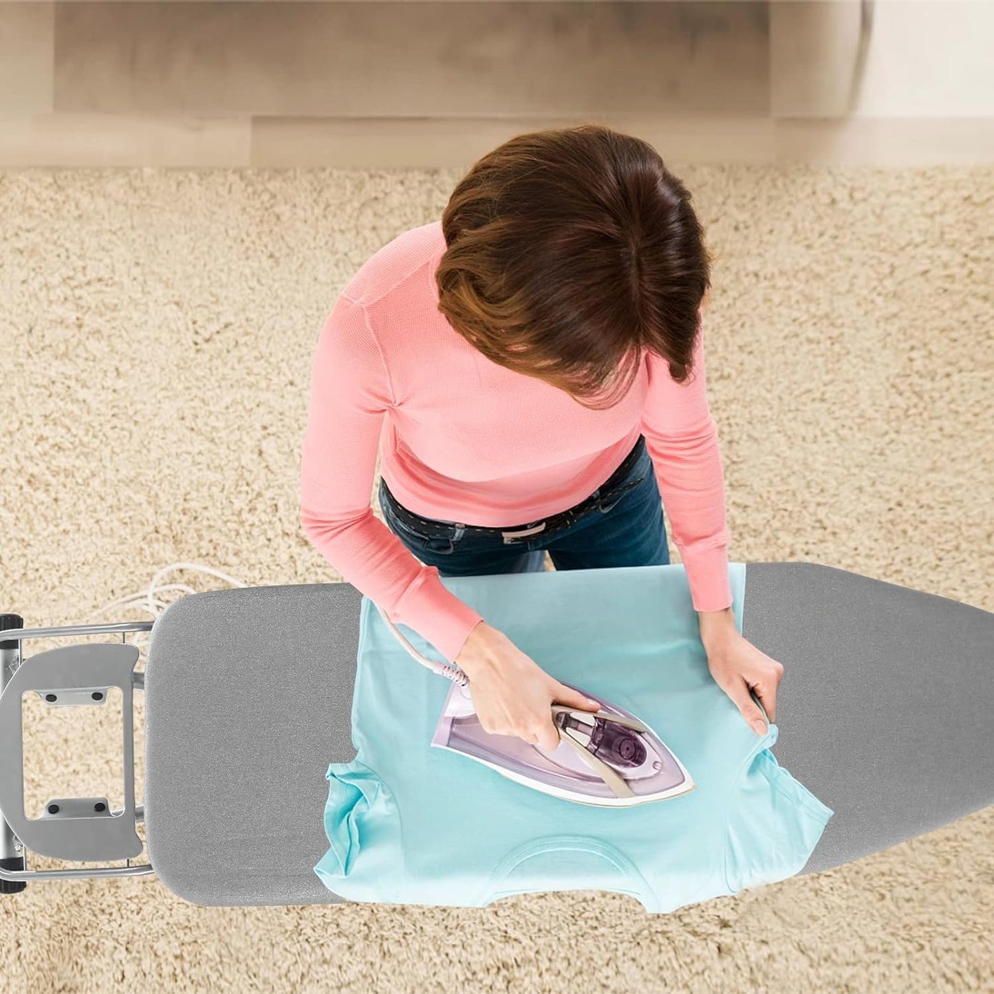 SKY-TOUCH Ironing Board 110x33cm, Folding Ironing Stand with Jumbo Iron Rest, Heavy Sturdy Metal Frame Legs Iron Stand, Ironing Board Adjustable Height for Home Laundry Room or Dorm Use, Grey