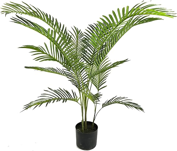 SKY-TOUCH Artificial Fake Plants: Areca Palm Faux Plants Indoor Realistic Plants with Banana Leaf for Office Home Room Decor