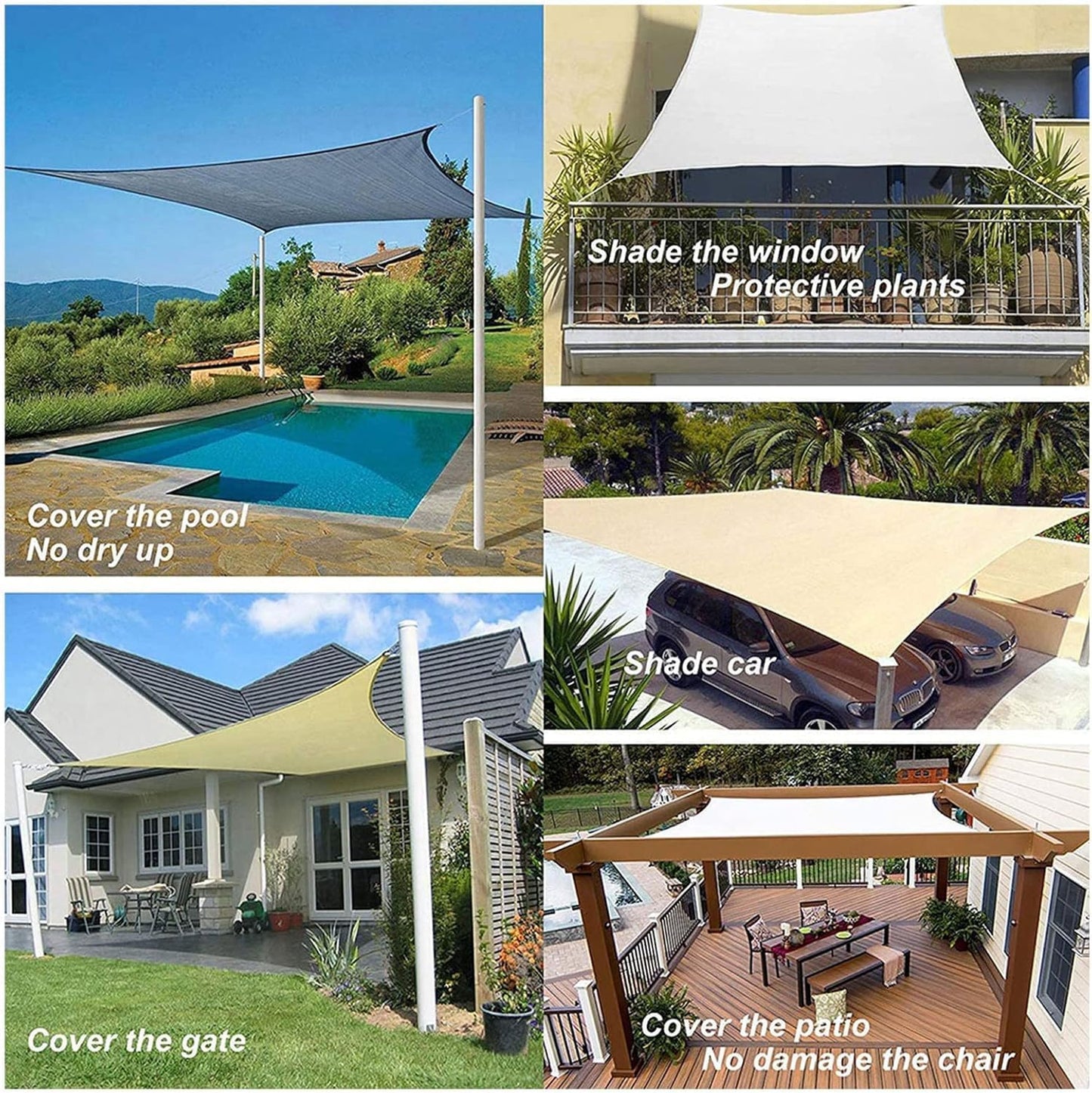 SKY-TOUCH Sun Shade Sail Canopy 3x5m Rectangle, UV Blocking, for Patio, Garden, Pergola, Backyard - Sand, Includes 4 Strong PE Draw Ropes (1.6m) & 4 Spring Hooks