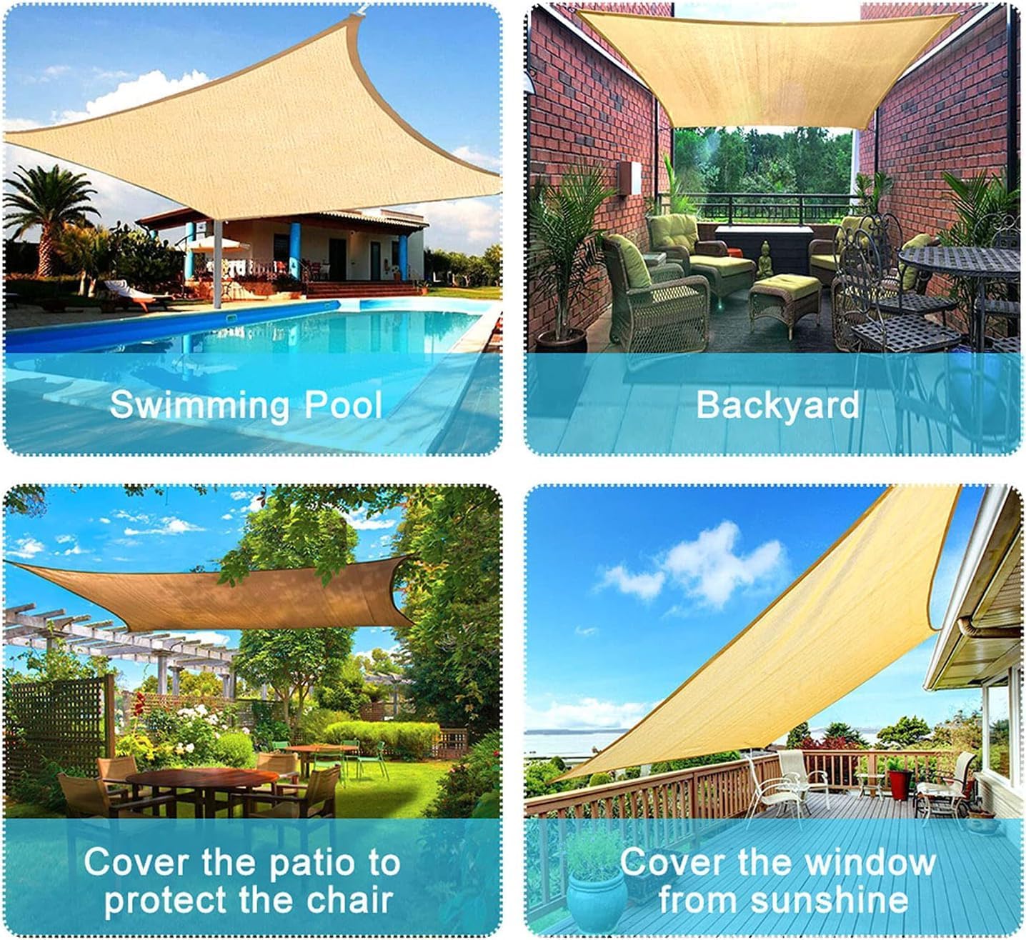 SKY-TOUCH Sun Shade Sail Canopy 3x5m Rectangle, UV Blocking, for Patio, Garden, Pergola, Backyard - Sand, Includes 4 Strong PE Draw Ropes (1.6m) & 4 Spring Hooks