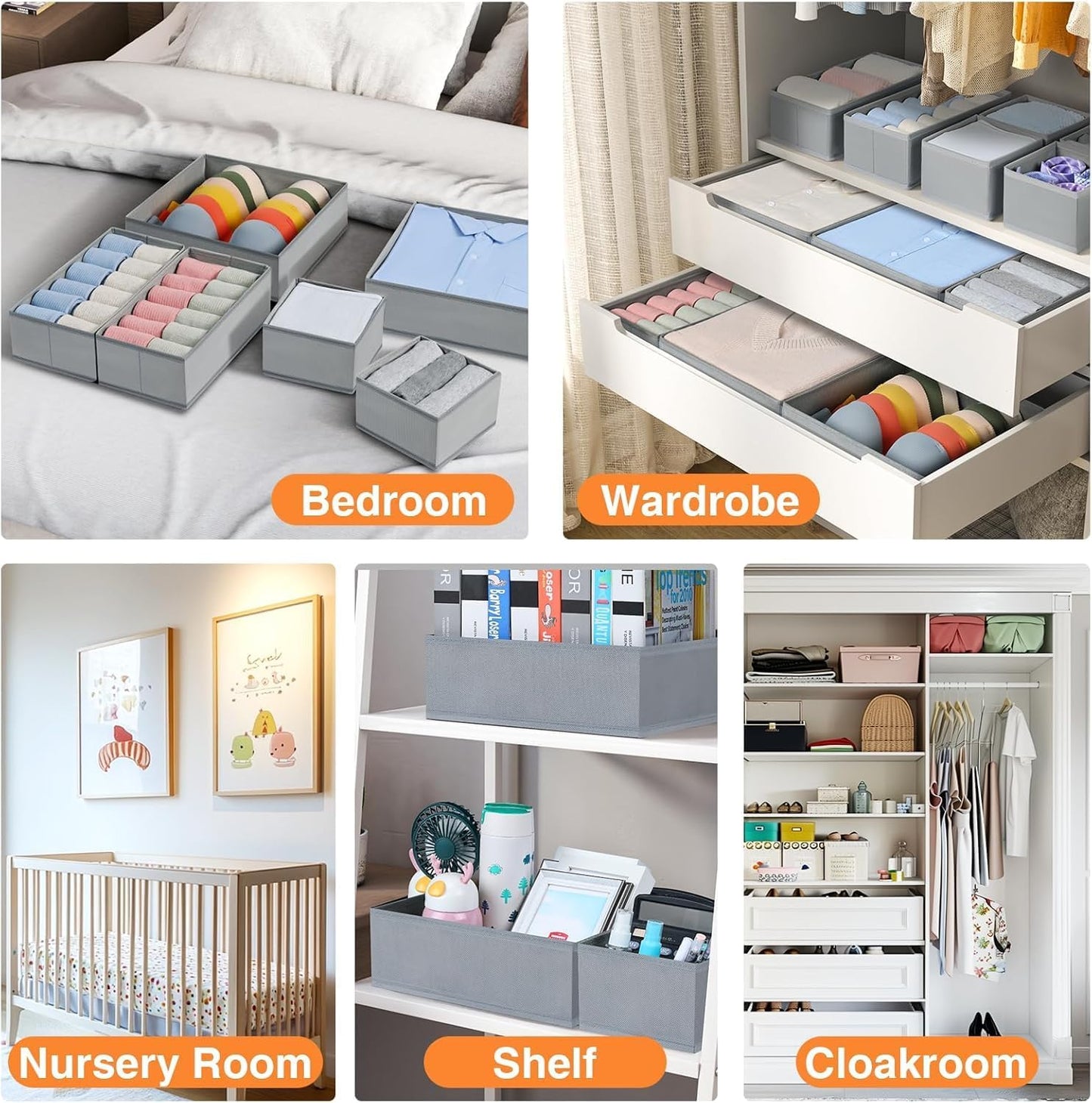 SKY-TOUCH 12 pack Underwear Drawer Organiser, Clothes Storage Organizer, Foldable Fabric Closet Storage Organizer for Baby Clothing, Dresser, Sock, Bra, Towels, Grey