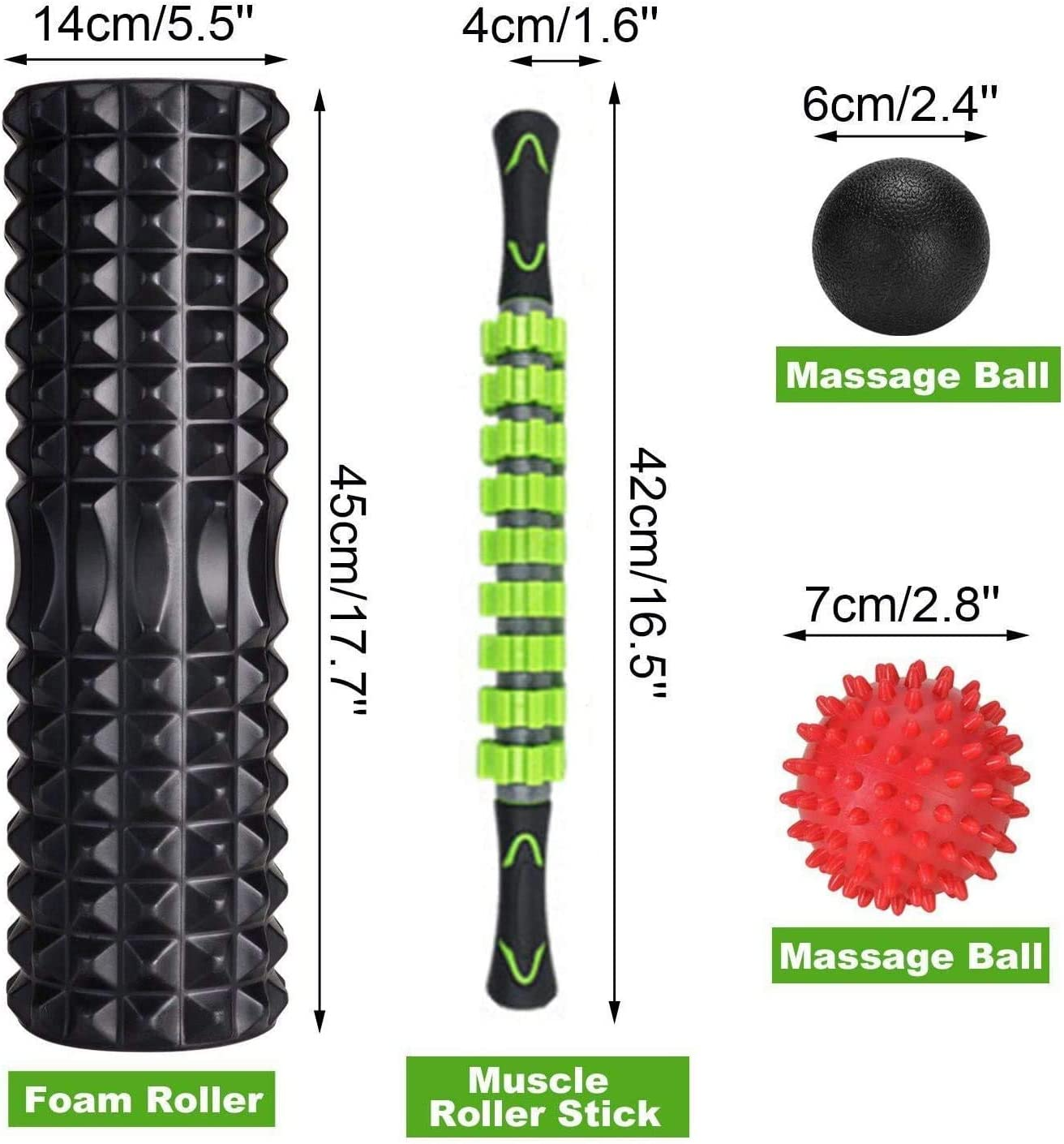 SKY-TOUCH 5 In 1 Fitness Foam Roller Set With Muscle Roller Stick And Massage Balls For Physical Therapy Pain Relief Myofascial Release Balance Exercise, Multicolour