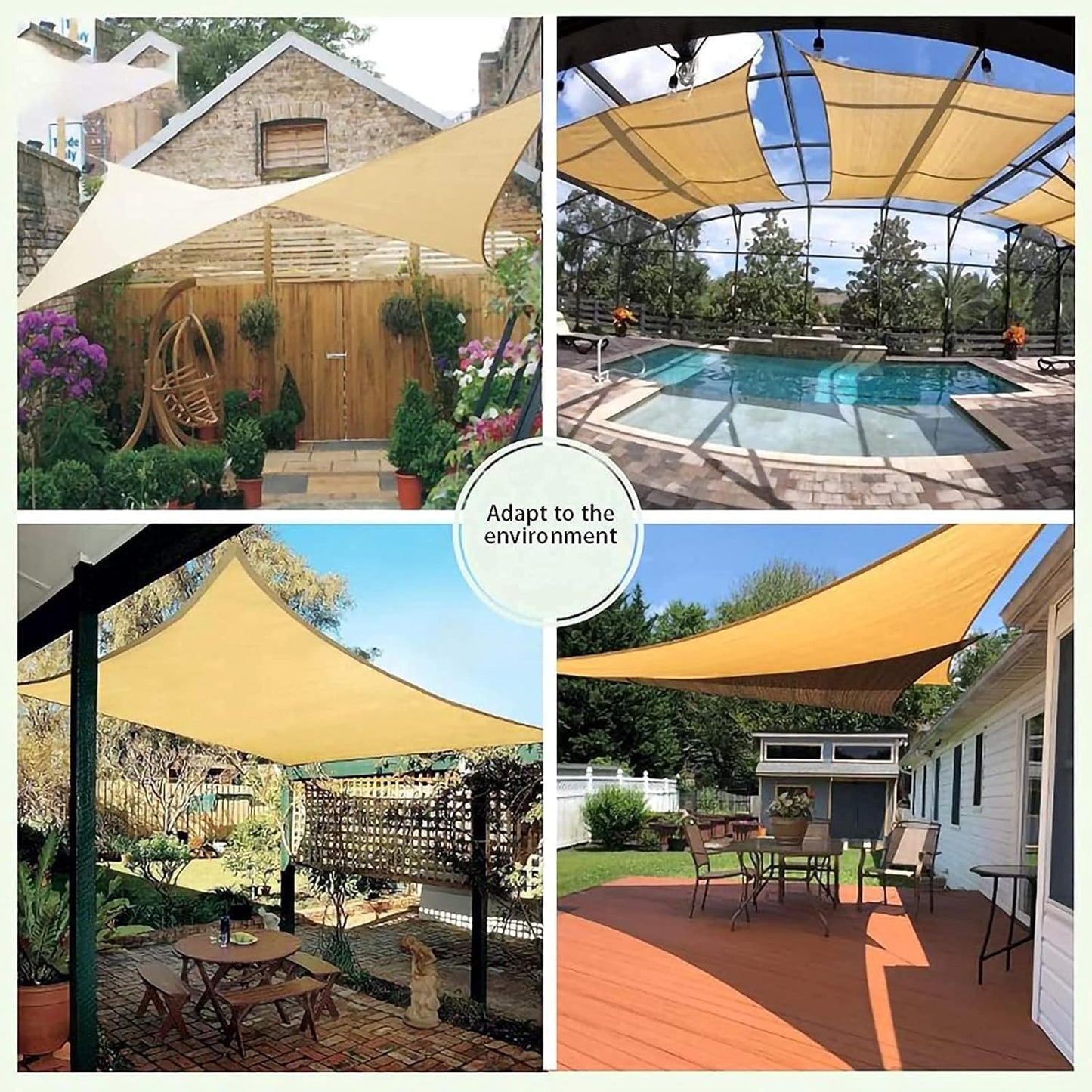 SKY-TOUCH Sun Shade Sail Canopy 3x5m Rectangle, UV Blocking, for Patio, Garden, Pergola, Backyard - Sand, Includes 4 Strong PE Draw Ropes (1.6m) & 4 Spring Hooks