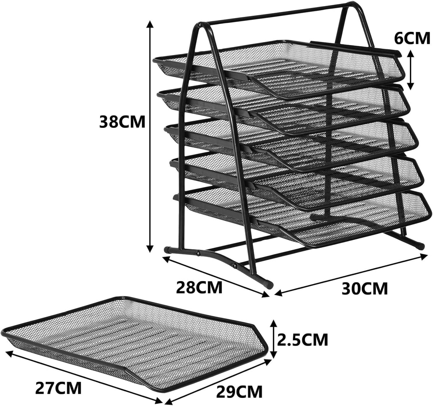 SKY-TOUCH 5 Tier Paper Tray : Desktop Organizer File Storage with Sliding Tray Stackable File Rack Metal Mesh Letter Trays for Office Study Room School Desktop Organization (Black)