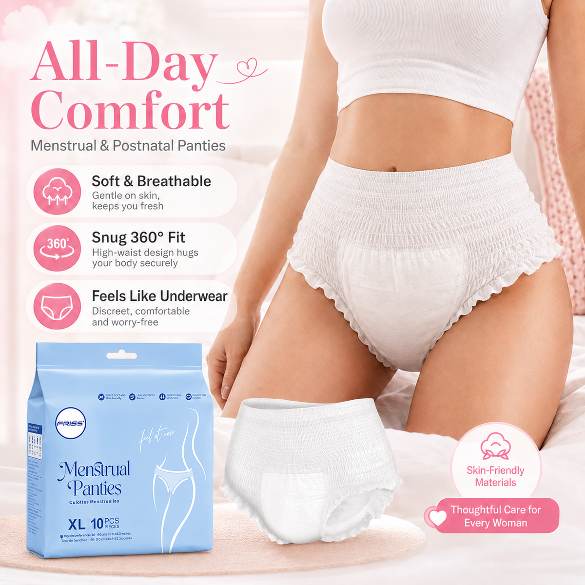 SKY-TOUCH 10PCS Night Period Panty for Women M-L,Ultra Absorbent Disposable Overnight Panties, 360° Leak Proof Period Panties Breathable Comfortable, Suitable Weight 40–64 kg