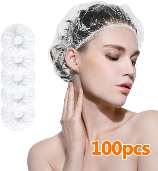 100pcs Shower Cap Disposable, Bath Caps Thick Waterproof High Density Elastic Big Hair Caps for Women, Men, Travel Spa, Hotel, Hair Solon, Home Use - Clear