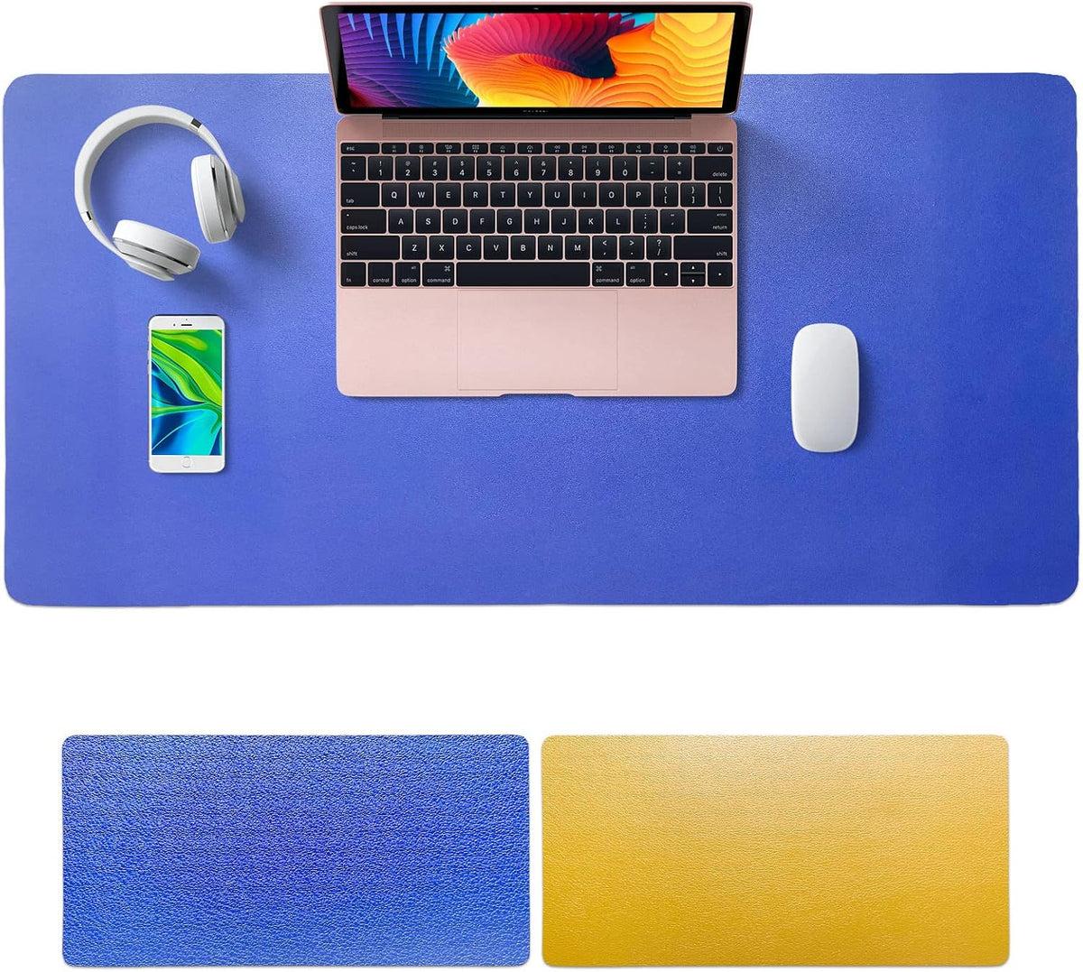 SKY-TOUCH Mouse Pad Large 80x40cm, Leather Computer Pad Office Desk Mat Extended Gaming Mouse Pad, Non-Slip Waterproof Dual-Side USe Desk Mat Protector (Blue/Yellow)