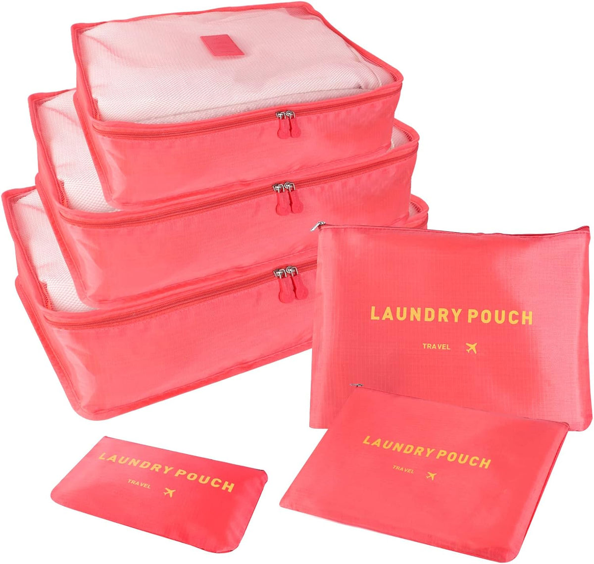 SKY-TOUCH 6-Piece Travel Luggage Organizer Set, Waterproof Packing Cubes and Laundry Bags, Travel Accessories, Watermelon Red