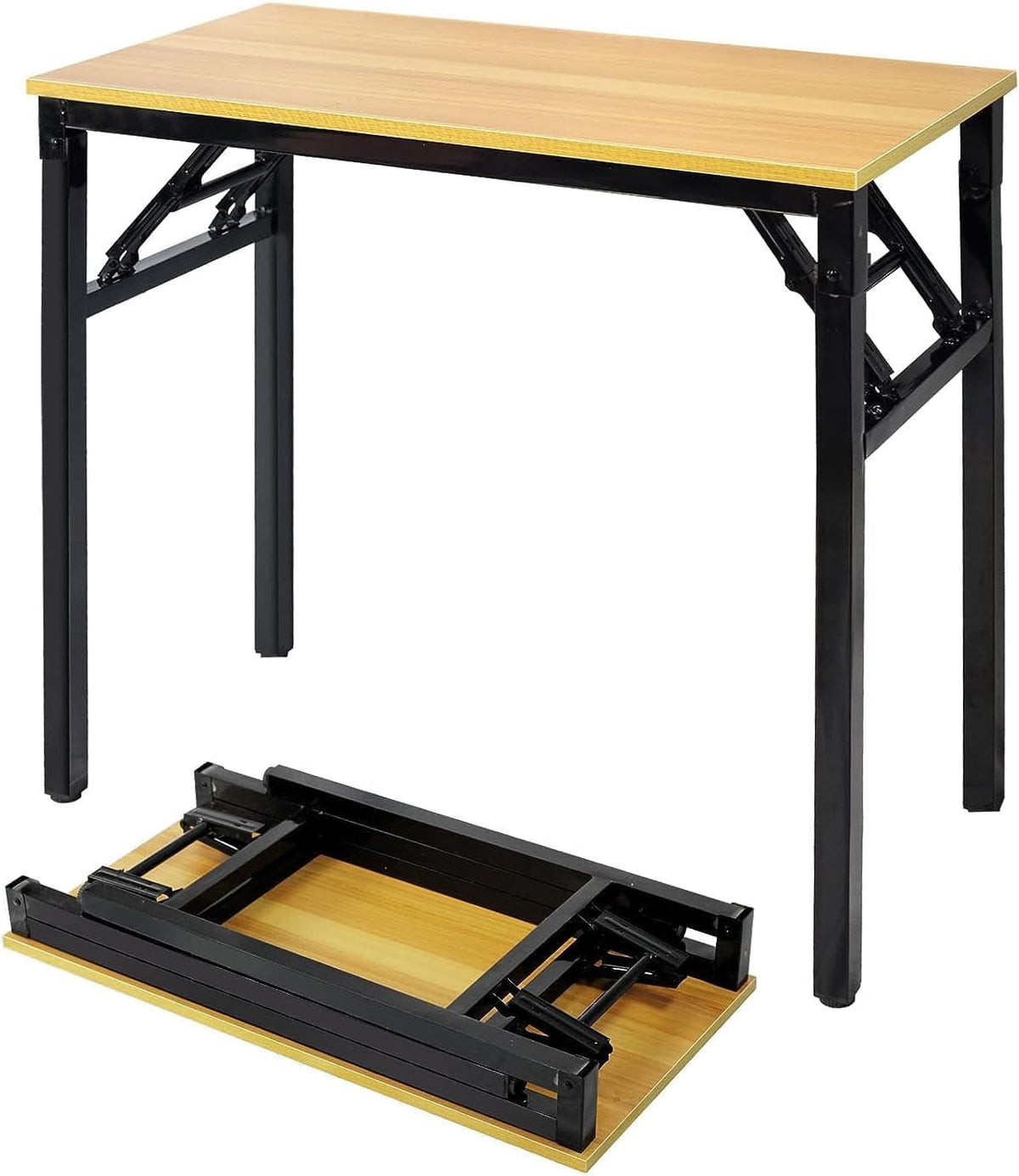 SKY-TOUCH Folding Table Multi Functional Standing Desk With Adjustable Height Legs,for Camping, Garden, Picnic,Coffee,Bbq,No Install Needed Yellow Color Desktop Black Frame(100x50x75cm)