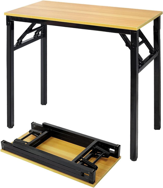 SKY-TOUCH Folding Table Multi Functional Standing Desk With Adjustable Height Legs,for Camping, Garden, Picnic,Coffee,Bbq,No Install Needed Yellow Color Desktop Black Frame(100x50x75cm)