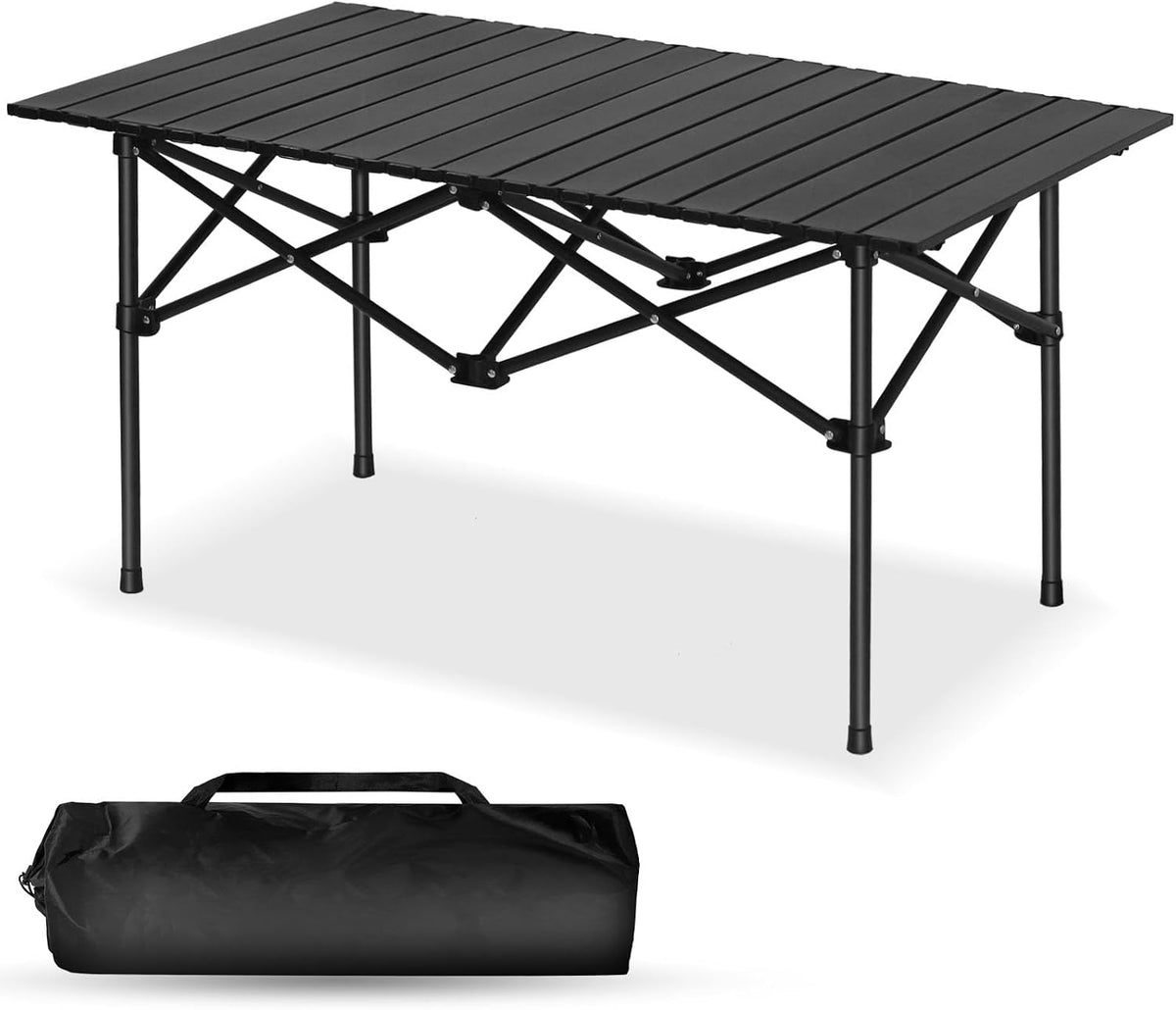 SKY-TOUCH Outdoor Camping Table,Picnic Table, Lightweight Folding Picnic Table,with Metal Table Top and Carry Bag,Easy to Carry,for Outdoor, Picnic, Cooking, Beach, Hiking, Fishing,95×57×50cm,Black