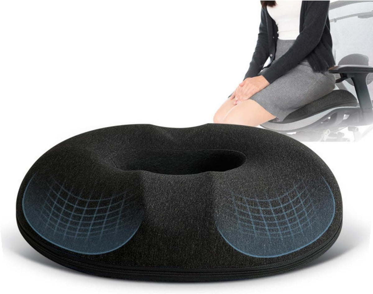 SKY-TOUCH Donut Pillow Memory Foam Seat Cushion Massage, Donut Pillow Pain Relief for Prostate, Pregnancy, Coccyx Pain, Surgery, Sciatica, Car Home Office Seat Cushions Black