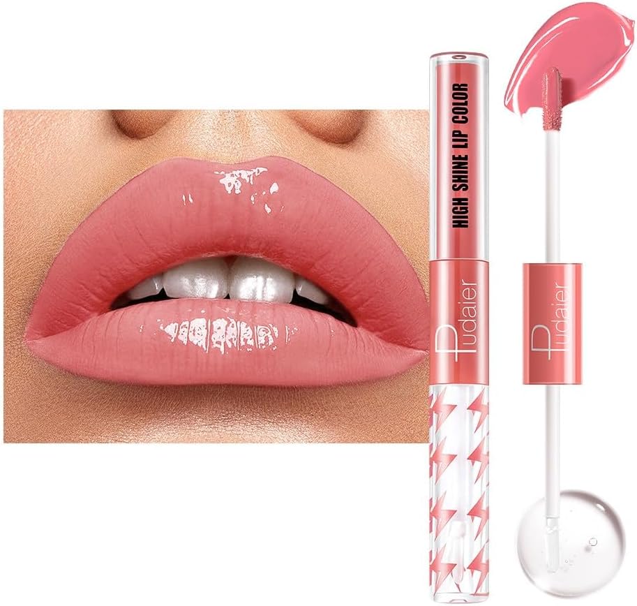 SKY-TOUCH High Shine Lip Gloss with Clear Fixed Color Lip Oil, Up to 12 Hours Long Lasting Dual Ended Liquid Lipstick, Lightweight and Non Sticky, 3ml (08)
