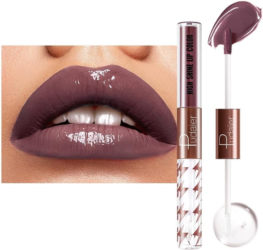 SKY-TOUCH High Shine Lip Gloss with Clear Fixed Color Lip Oil, Up to 12 Hours Long Lasting Dual Ended Liquid Lipstick, Lightweight and Non Sticky, 3ml (14)