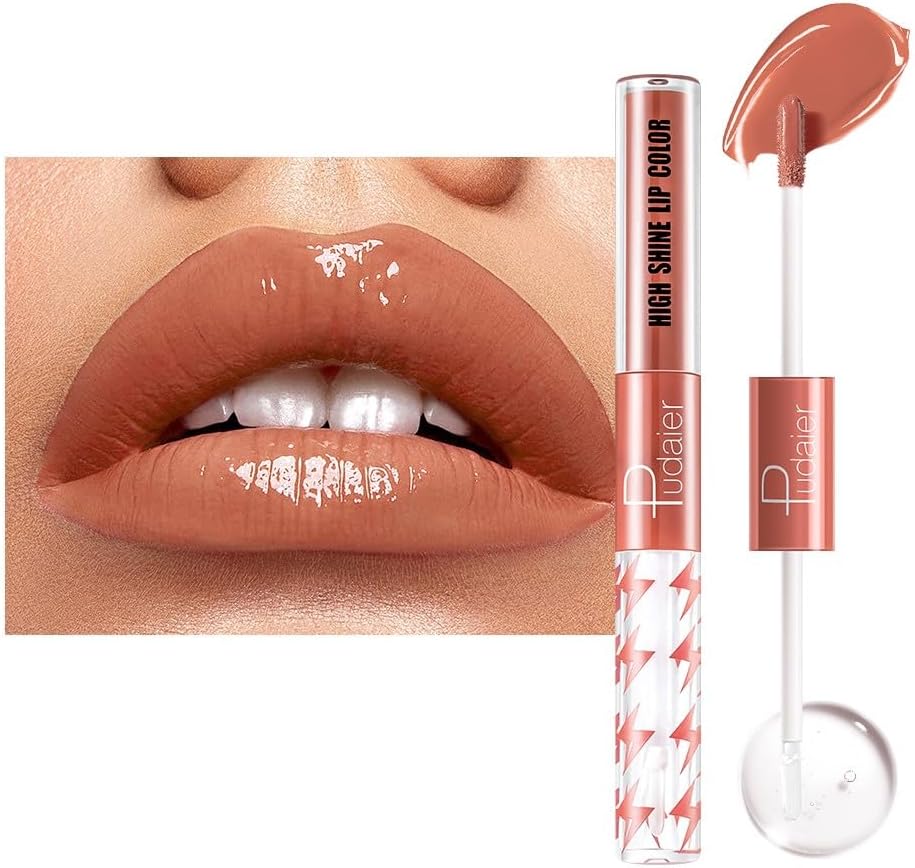 SKY-TOUCH High Shine Lip Gloss with Clear Fixed Color Lip Oil, Up to 12 Hours Long Lasting Dual Ended Liquid Lipstick, Lightweight and Non Sticky, 3ml (03)