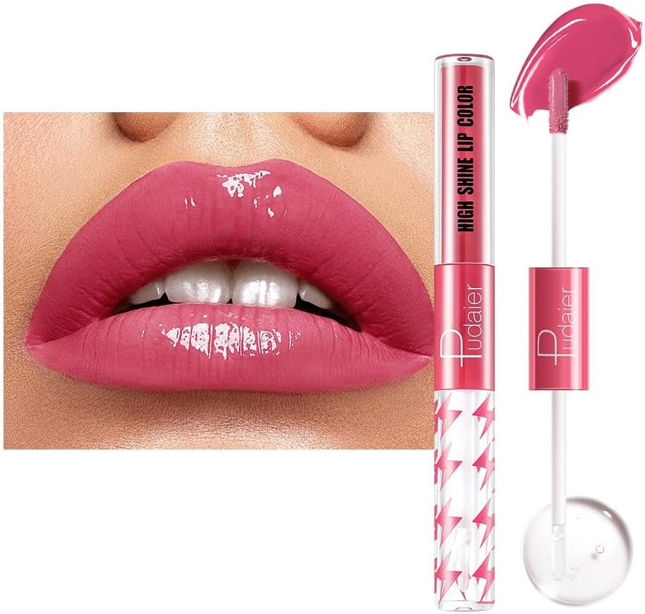 SKY-TOUCH High Shine Lip Gloss with Clear Fixed Color Lip Oil, Up to 12 Hours Long Lasting Dual Ended Liquid Lipstick, Lightweight and Non Sticky, 3ml (07)
