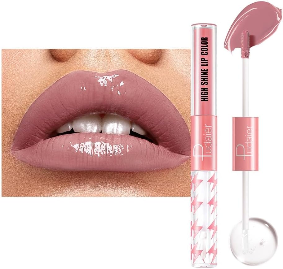 SKY-TOUCH High Shine Lip Gloss with Clear Fixed Color Lip Oil, Up to 12 Hours Long Lasting Dual Ended Liquid Lipstick, Lightweight and Non Sticky, 3ml (05)